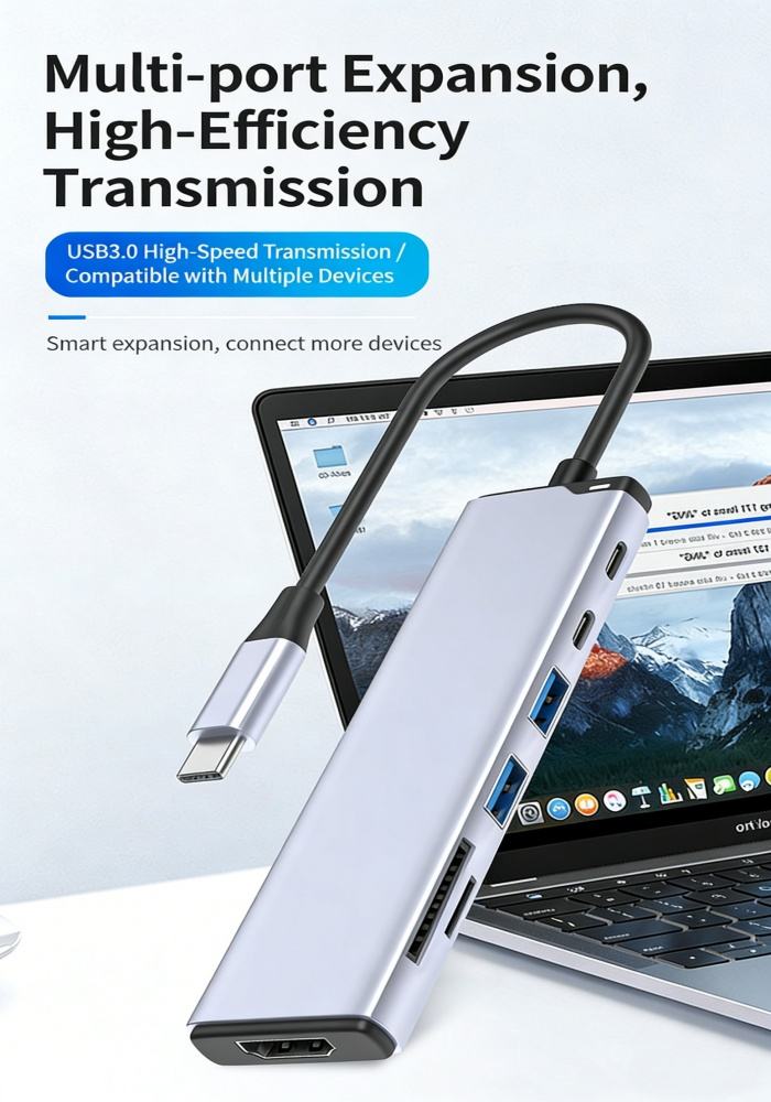 USB C 4K HDMI Hub, 7 in 1 USB C Adapter with HDMI, USB C, USB 3.0, 100W PD, SD/TF Card Reader, USB C Docking Station Compatible with Thunderbolt 3, MacBook Pro/Air, Windows-UH07-100(X067)