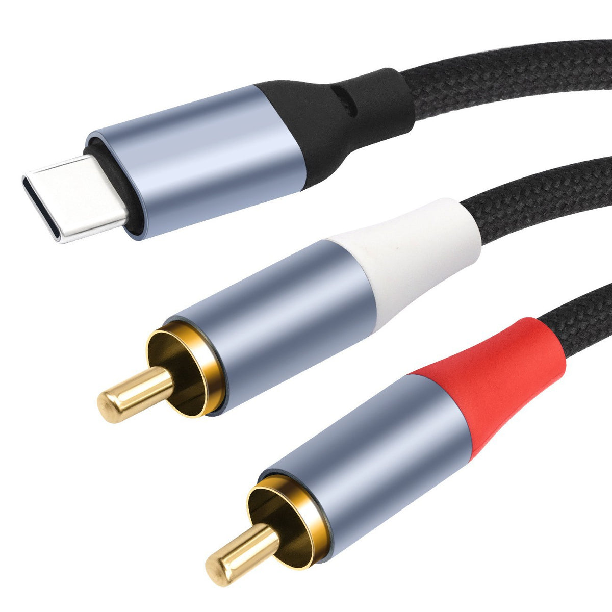 USB C to 2RCA Braided Audio Cable,USB C to 2 Male 24-bit/96 kHz Y RCA Audio Splitter Cord Adapter for iPad, Phone, Laptop, Tablet, Galaxy, Pixel, Home Theater, DVD, Amplifier, Speaker, Car Stereo