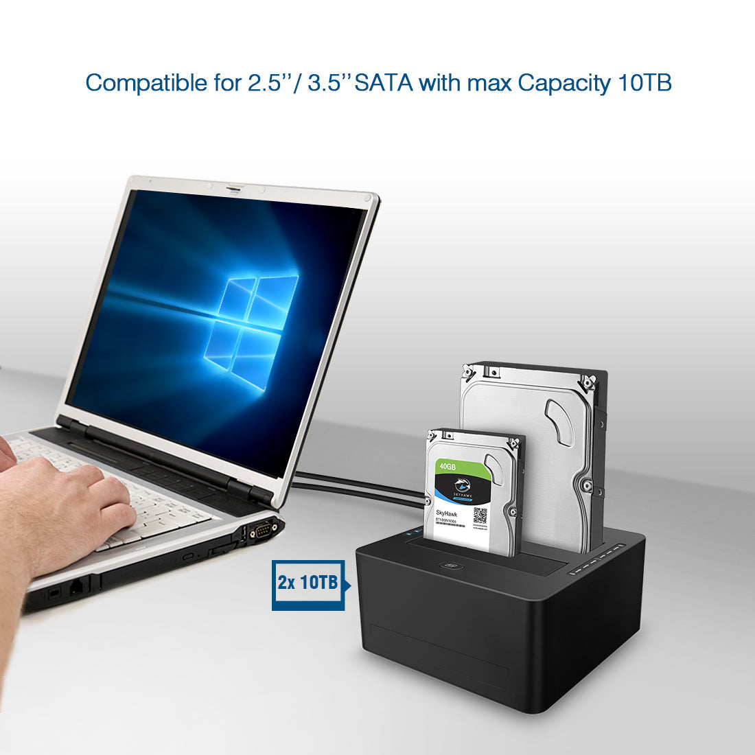 Dual-Bay Hard Drive Docking Station for USB TO 2.5 & 3.5 inch SATA HDD/SSD, Supports Offine Clone & UASP, 5Gbps, 2 * 10TB, USB 3.0 Hard Drive Reader for PC, Laptop, Windows, Mac OS, Linux, Black