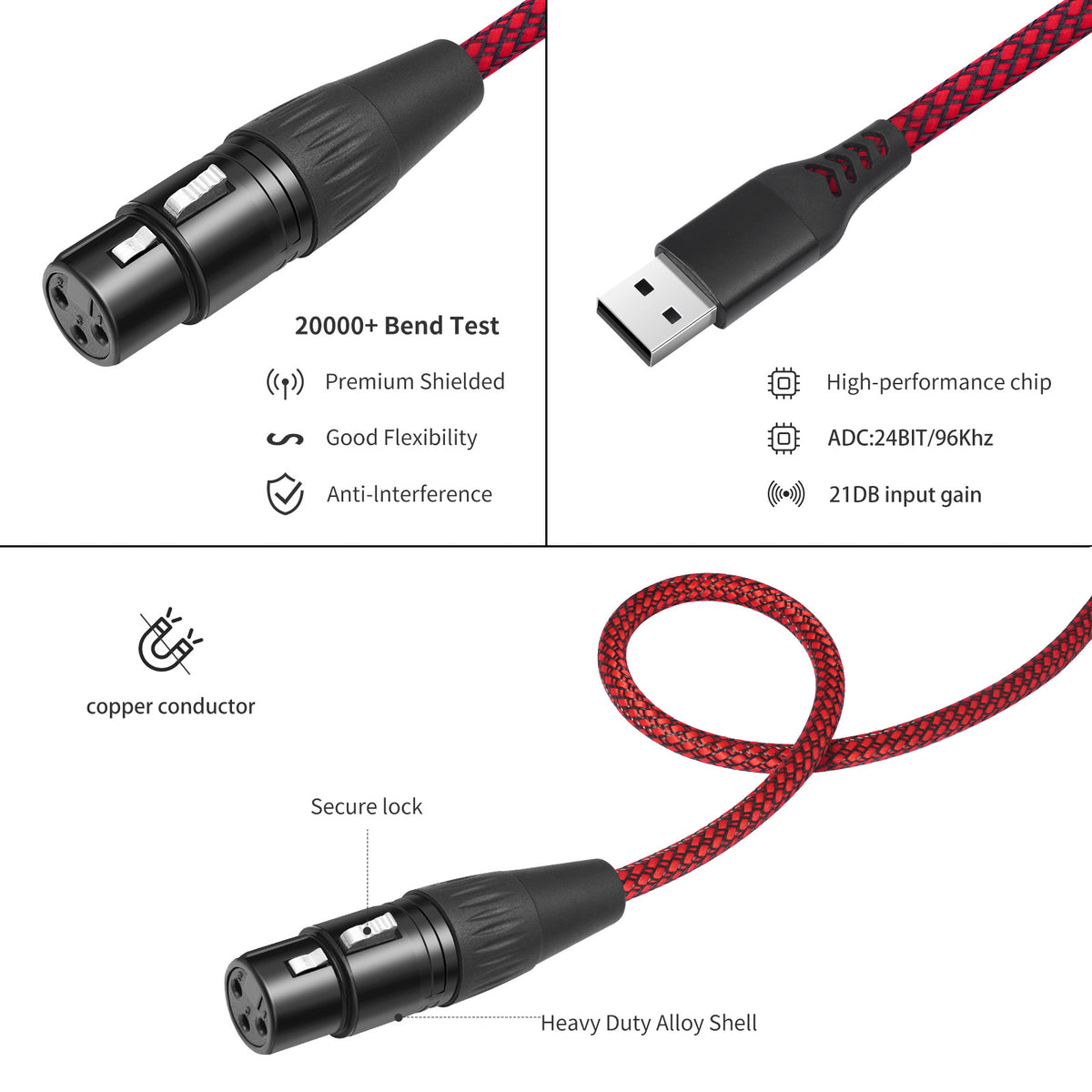 USB male to XLR female recording cable,XLR Female to USB A Microphone Link Converter Cable for Microphones or Karaoke Recording