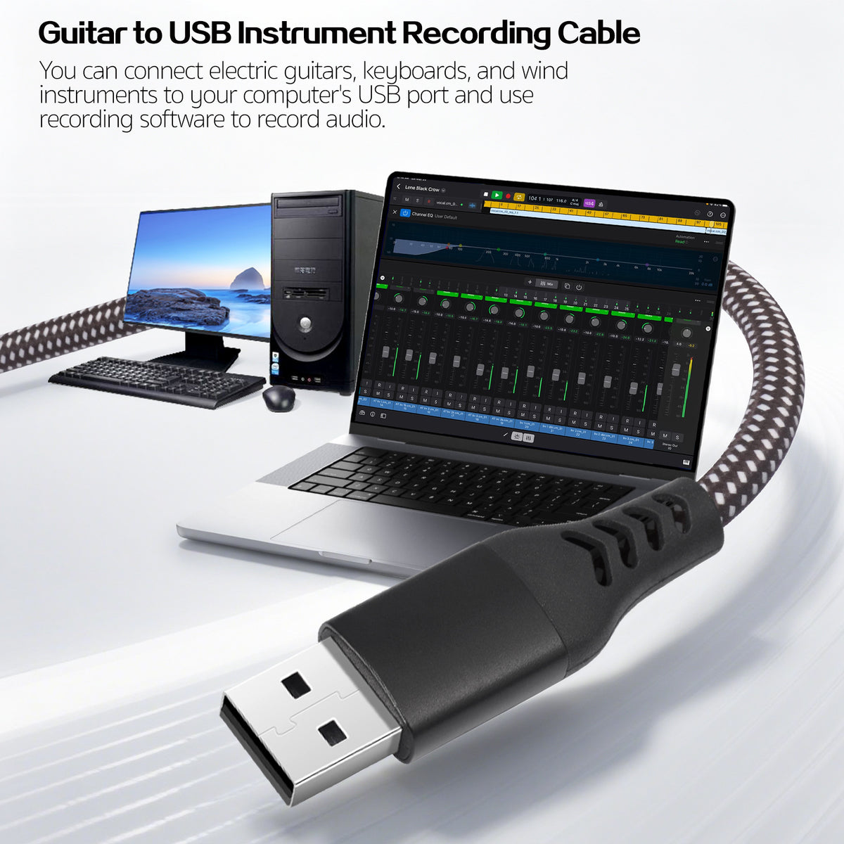 USB-A to 1/4 inch TRS Audio Stereo Cable, USB-A to 6.35mm Quarter inch Aux Jack Stereo Audio Cable for Laptop, Windows, PC, Amplifier, Speaker, Note: NOT Support Recording, Car, MP3, Truck, TV USB Ports