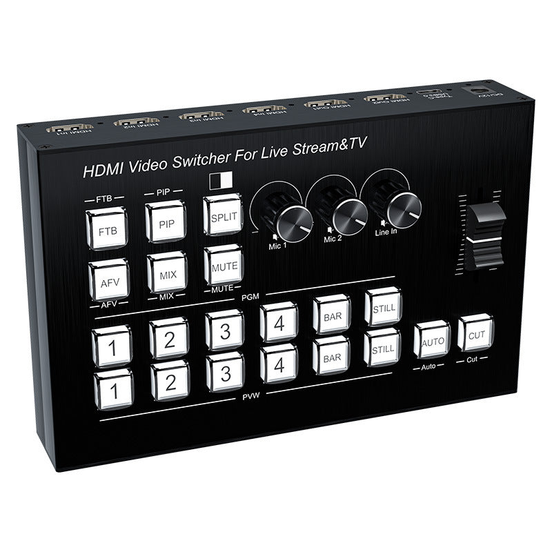 4 Channels SDI/HDMI Video switcher for Live Streaming Support HD Embedded Audio and External Analog Audio, Video switcher for Live Streaming 4 in 2 Out HDMI Video switcher