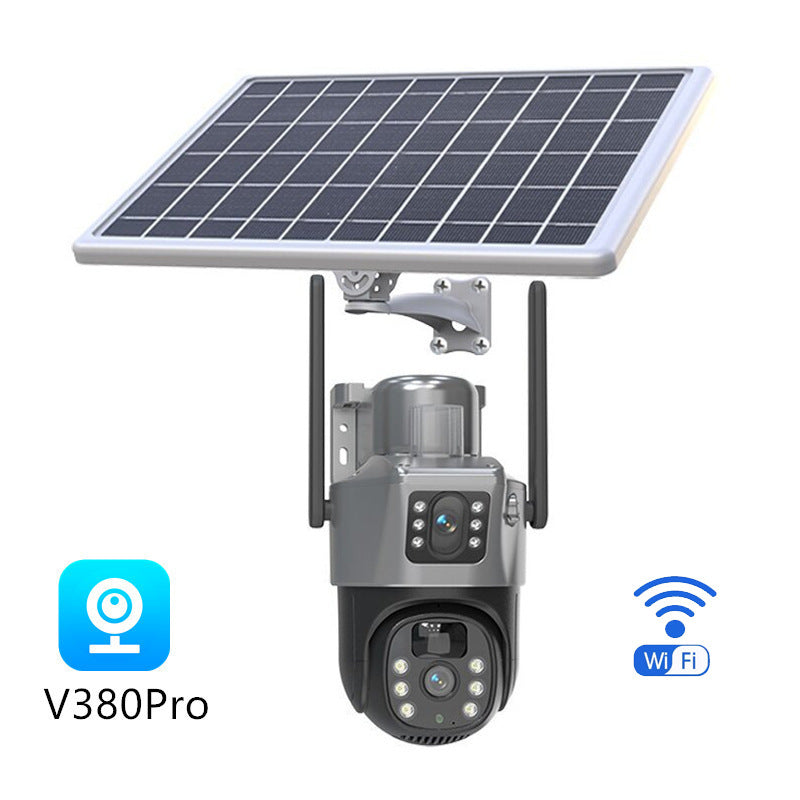 6MP Zoom Three Lens Dual Screen Solar Camera Outdoor 2K 4G WiFi PTZ 2-Way Talk Human Auto Tracking Security Camera V380Pro(Gray)--P0096-1-V1-S1