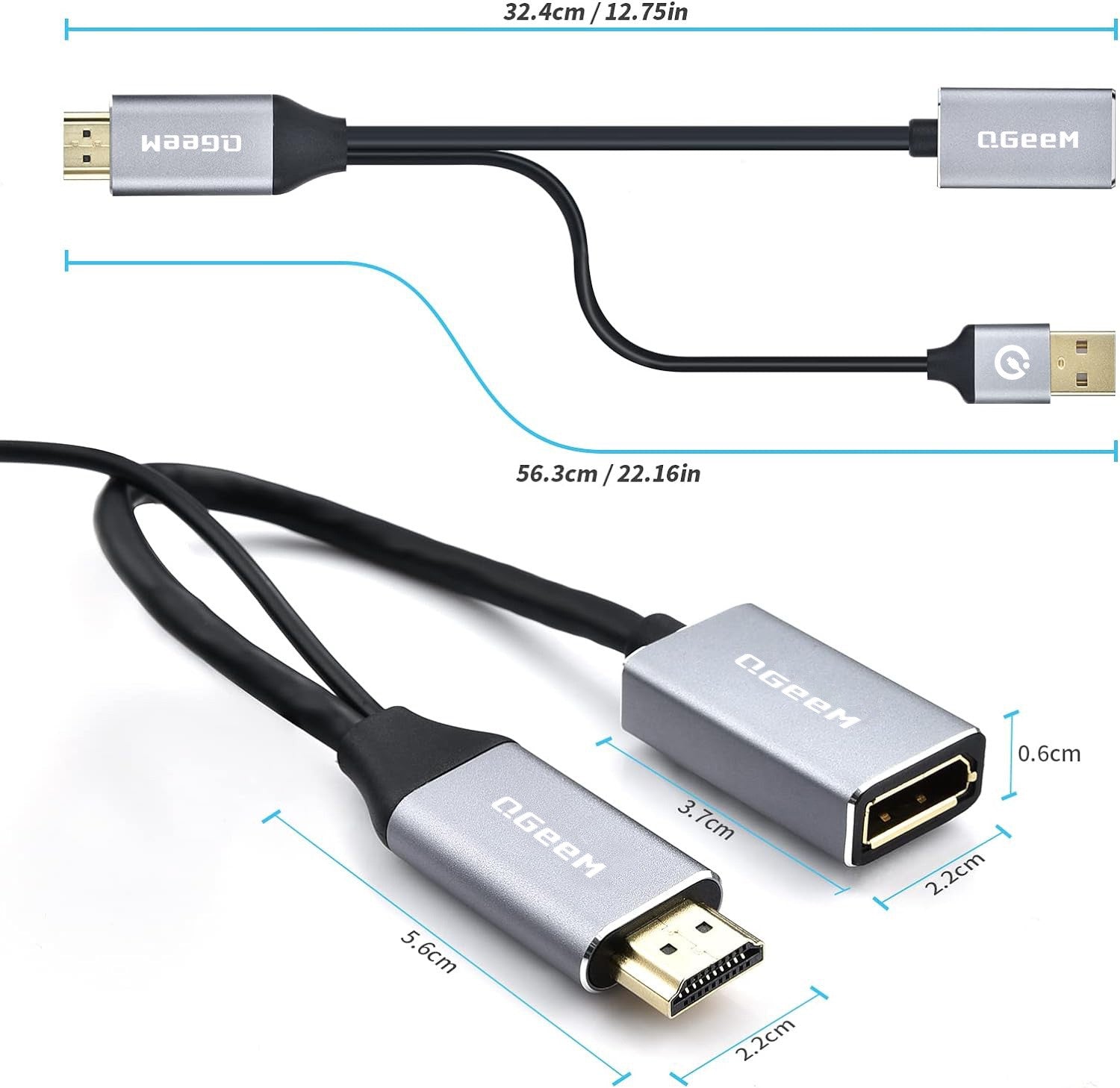 QGeeM HDMI to DisplayPort Adapter 4K@60Hz with USB Power HDMI Male to DP Female Converter Cable for PS4/PS5/Xbox One/NS Mac Laptop Monitor--AV01-D
