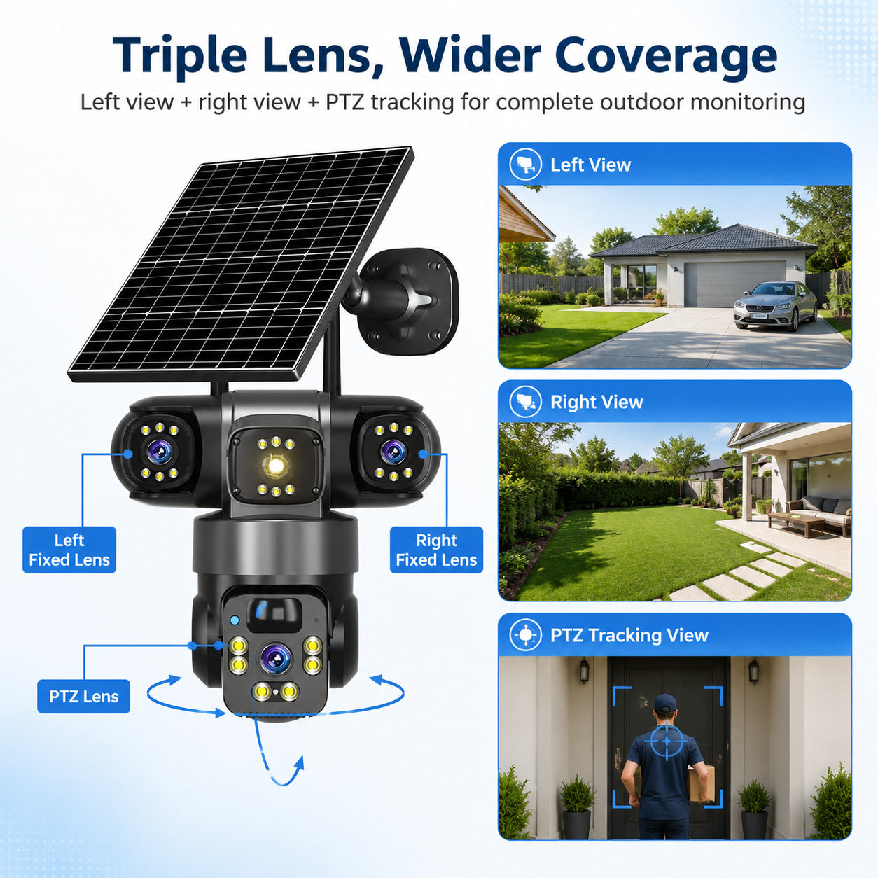 6MP Zoom Three Lens Dual Screen Solar Camera Outdoor 2K 4G WiFi PTZ 2-Way Talk Human Auto Tracking Security Camera V380Pro(Gray)--P0096-1-V1-S1