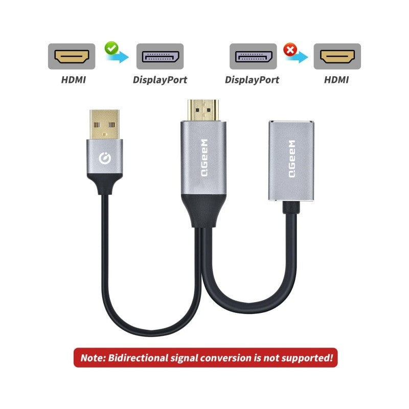 QGeeM HDMI to DisplayPort Adapter 4K@60Hz with USB Power HDMI Male to DP Female Converter Cable for PS4/PS5/Xbox One/NS Mac Laptop Monitor--AV01-D