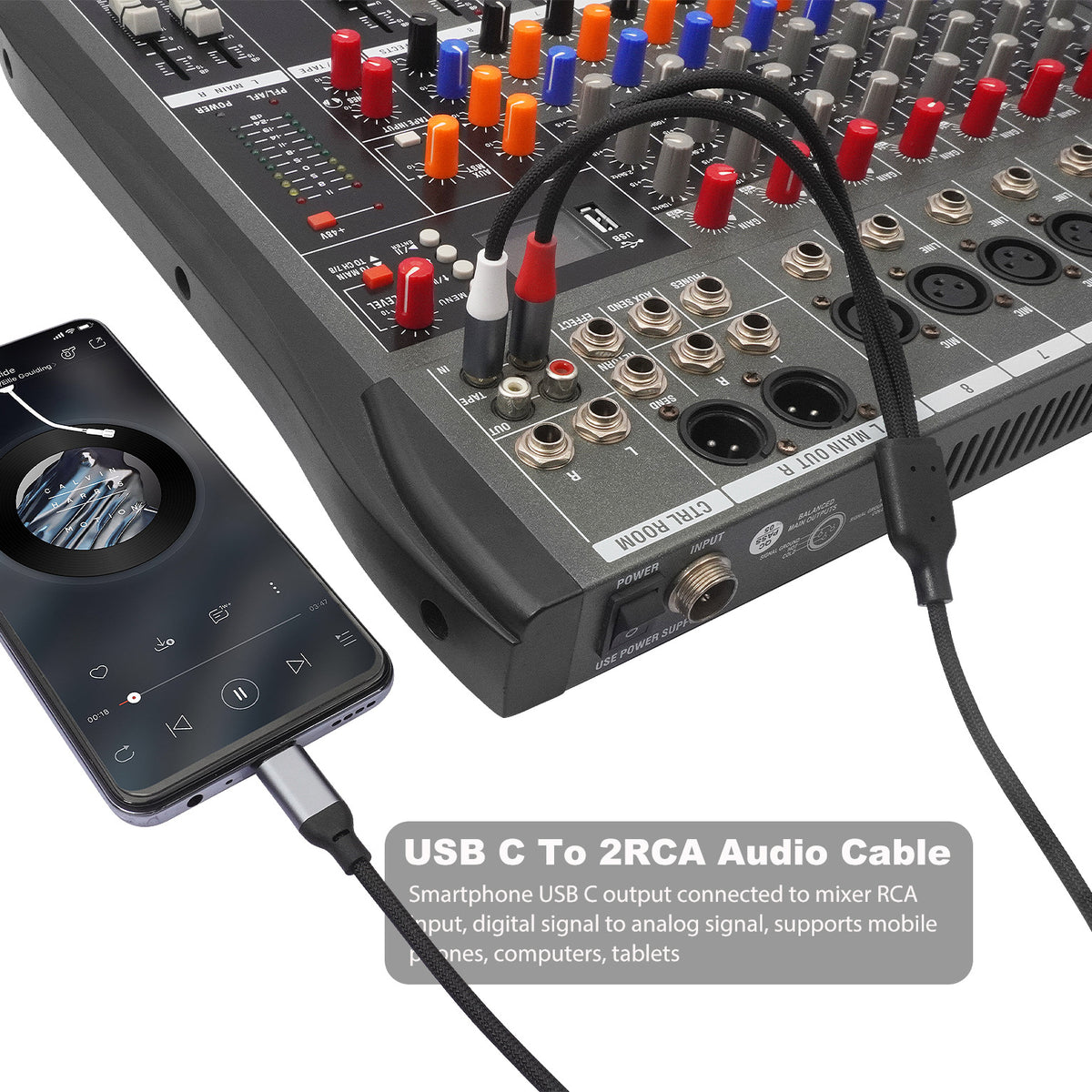 USB C to 2RCA Braided Audio Cable,USB C to 2 Male 24-bit/96 kHz Y RCA Audio Splitter Cord Adapter for iPad, Phone, Laptop, Tablet, Galaxy, Pixel, Home Theater, DVD, Amplifier, Speaker, Car Stereo