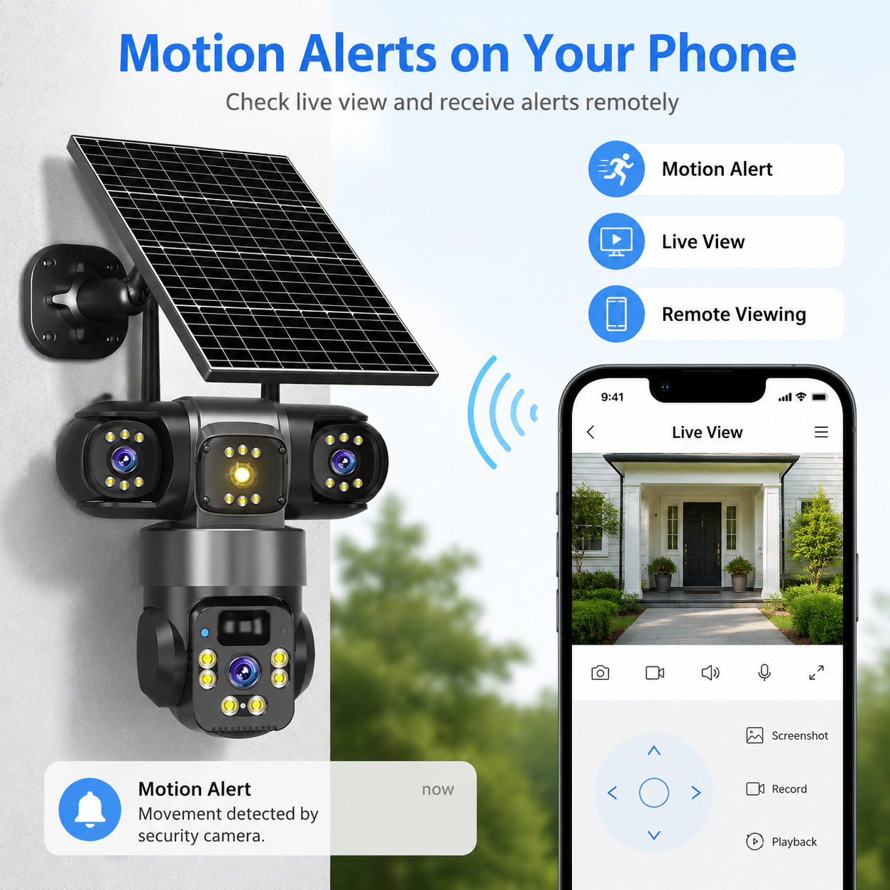 6MP Zoom Three Lens Dual Screen Solar Camera Outdoor 2K 4G WiFi PTZ 2-Way Talk Human Auto Tracking Security Camera V380Pro(Gray)--P0096-1-V1-S1