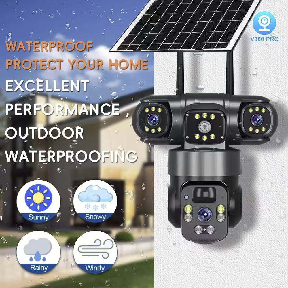 6MP Zoom Three Lens Dual Screen Solar Camera Outdoor 2K 4G WiFi PTZ 2-Way Talk Human Auto Tracking Security Camera V380Pro(Gray)--P0096-1-V1-S1