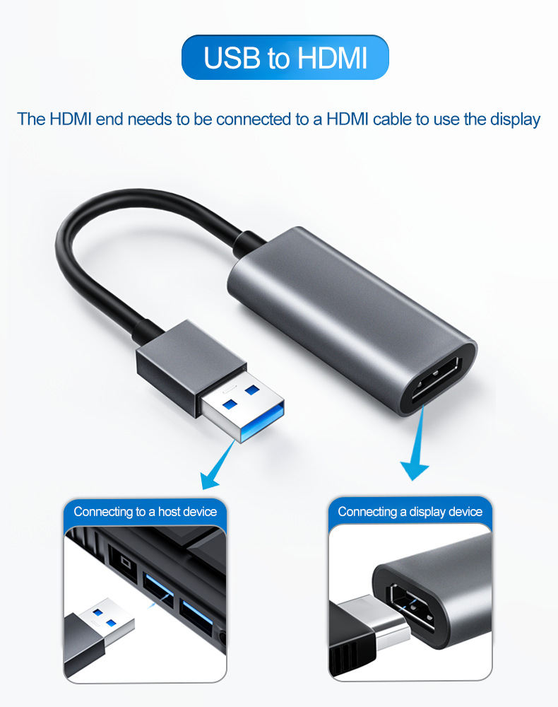 USB to HDMI Adapter, 1080P@60Hz USB 2.0 Male to HDMI Female Multi-Display Cable Converter Suitable for Macos Windows 7/8/10/11 - Driver Installation is Required-UA27-A-0.15