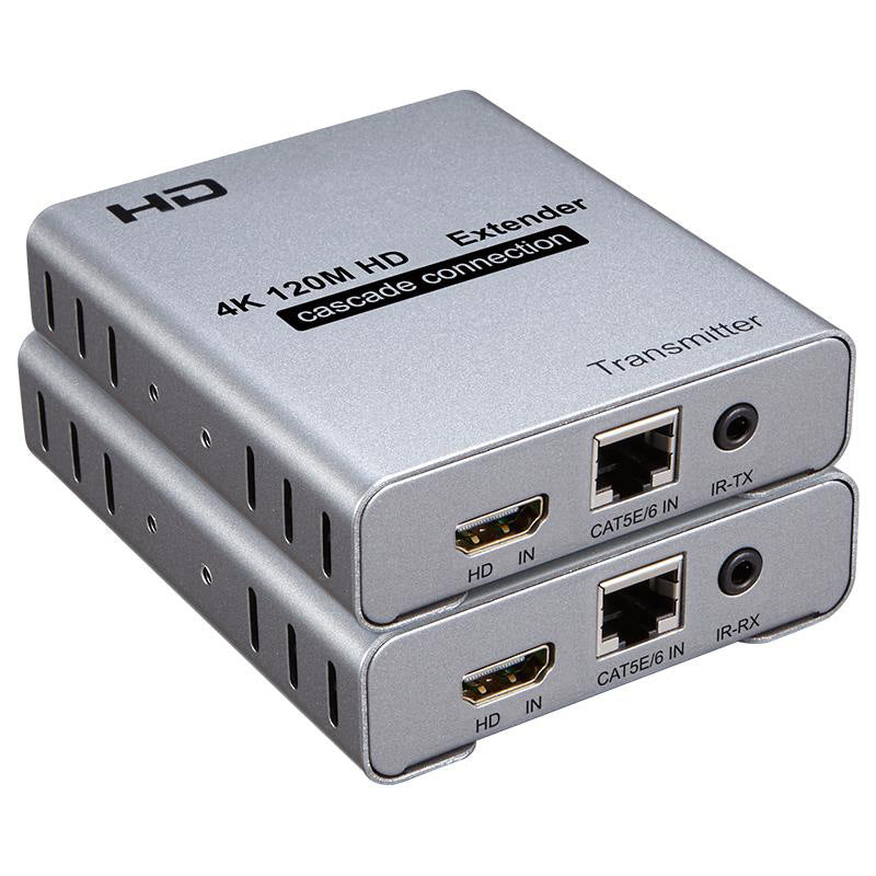 HD Extender Over Cat5e/6 RJ45 Ethernet Cable, Up to 120M 4K@30HZ HD Splitter Extension Video Audio Transmitter Support Laptop DVD TV Accessory-EX06-A-120-SY-V1-S1