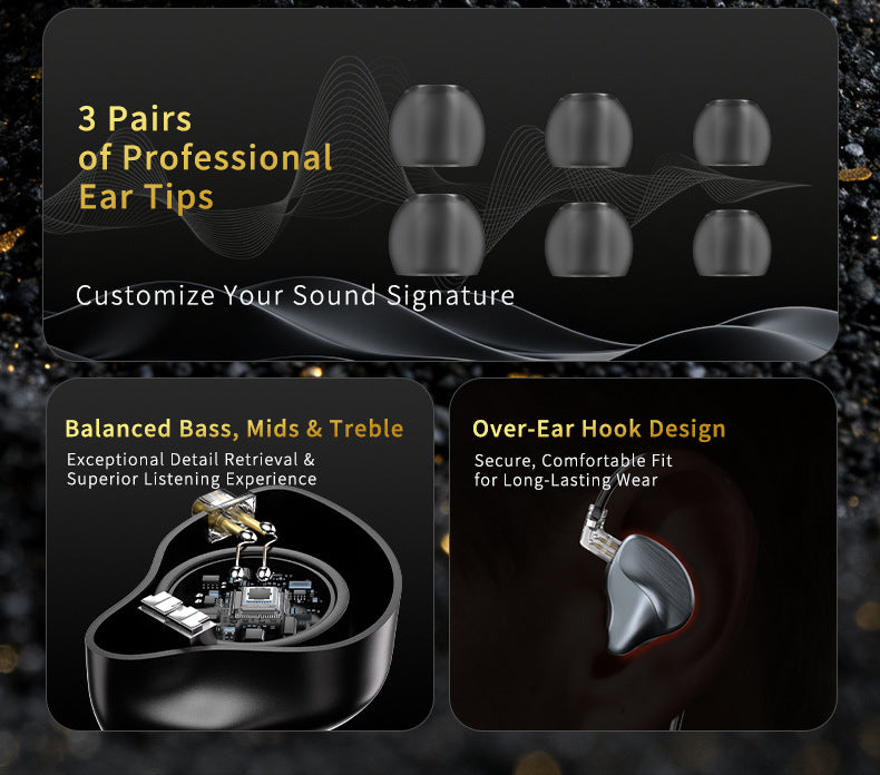 Pro Dual-Driver (1DD+1BA) Wired IEM Earphones – HiFi Audio, 26dB Noise Isolation, Detachable 2-Pin Cable, Ergonomic Fit, Compatible with PC/PS5/Laptops/Tablets/Music Players