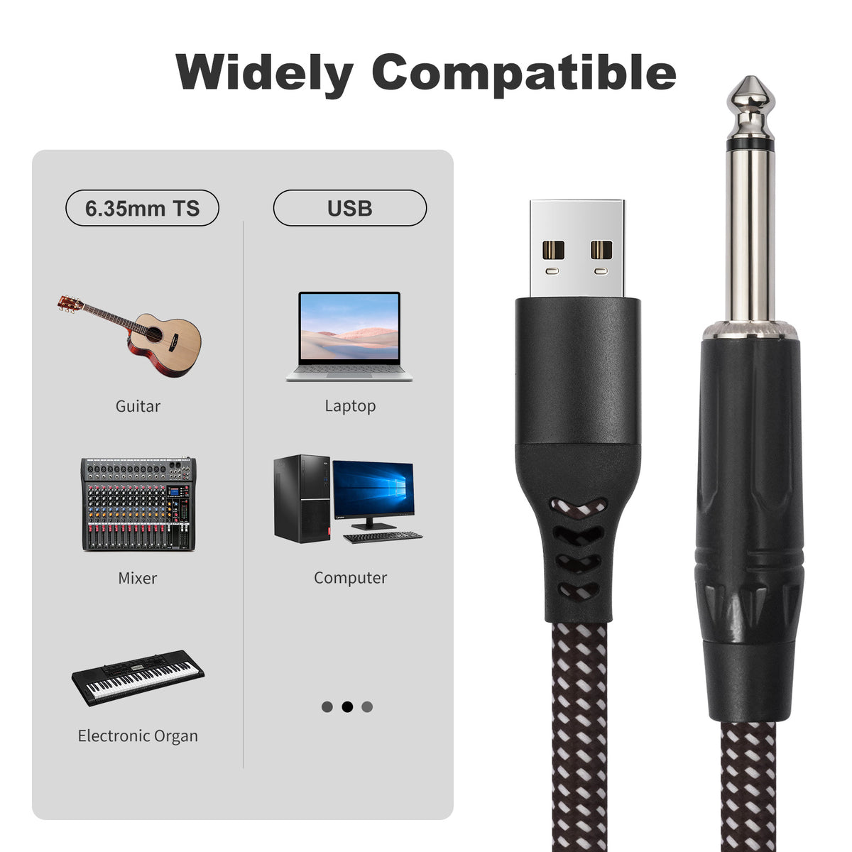 USB-A to 1/4 inch TRS Audio Stereo Cable, USB-A to 6.35mm Quarter inch Aux Jack Stereo Audio Cable for Laptop, Windows, PC, Amplifier, Speaker, Note: NOT Support Recording, Car, MP3, Truck, TV USB Ports