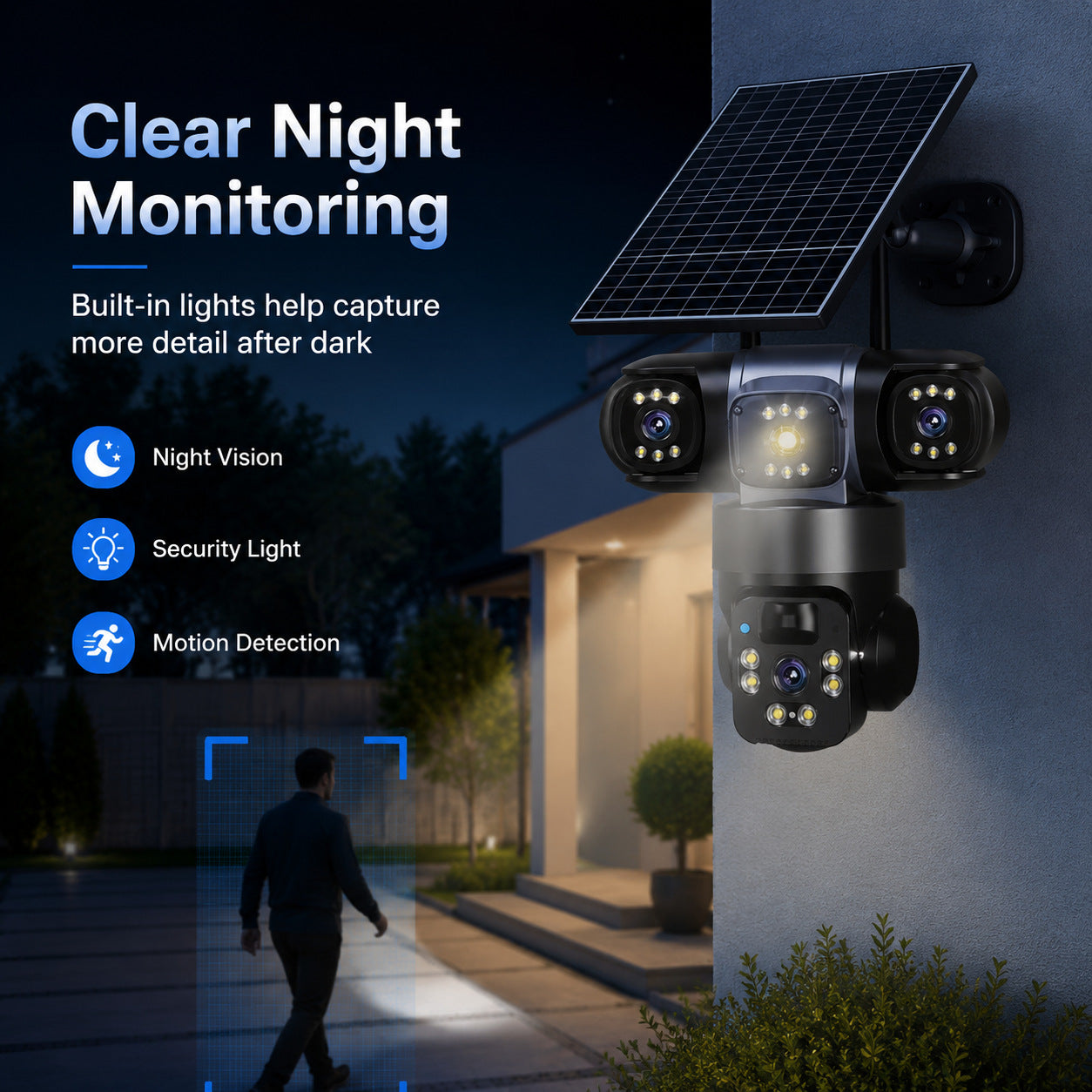 6MP Zoom Three Lens Dual Screen Solar Camera Outdoor 2K 4G WiFi PTZ 2-Way Talk Human Auto Tracking Security Camera V380Pro(Gray)--P0096-1-V1-S1