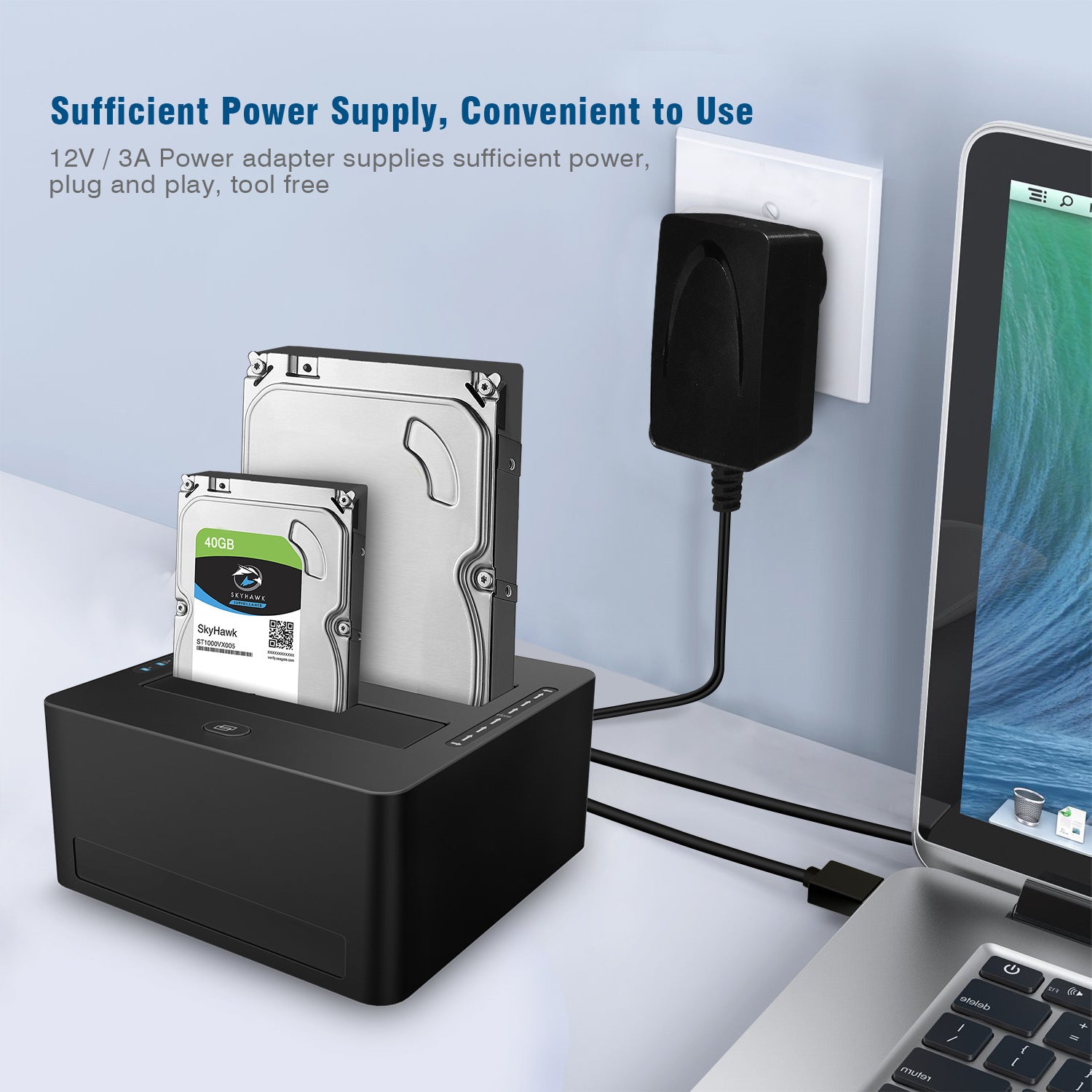 Dual-Bay Hard Drive Docking Station for USB TO 2.5 & 3.5 inch SATA HDD/SSD, Supports Offine Clone & UASP, 5Gbps, 2 * 10TB, USB 3.0 Hard Drive Reader for PC, Laptop, Windows, Mac OS, Linux, Black