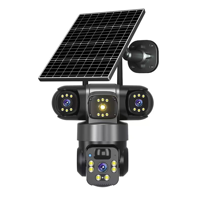 6MP Zoom Three Lens Dual Screen Solar Camera Outdoor 2K 4G WiFi PTZ 2-Way Talk Human Auto Tracking Security Camera V380Pro(Gray)--P0096-1-V1-S1