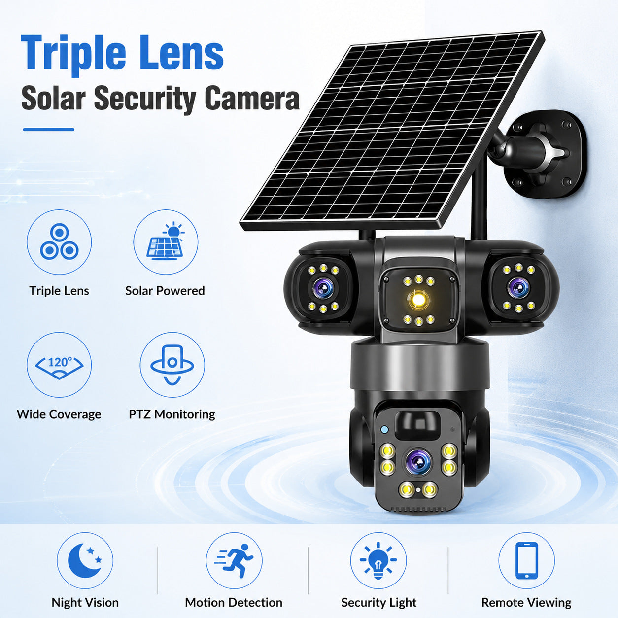 6MP Zoom Three Lens Dual Screen Solar Camera Outdoor 2K 4G WiFi PTZ 2-Way Talk Human Auto Tracking Security Camera V380Pro(Gray)--P0096-1-V1-S1