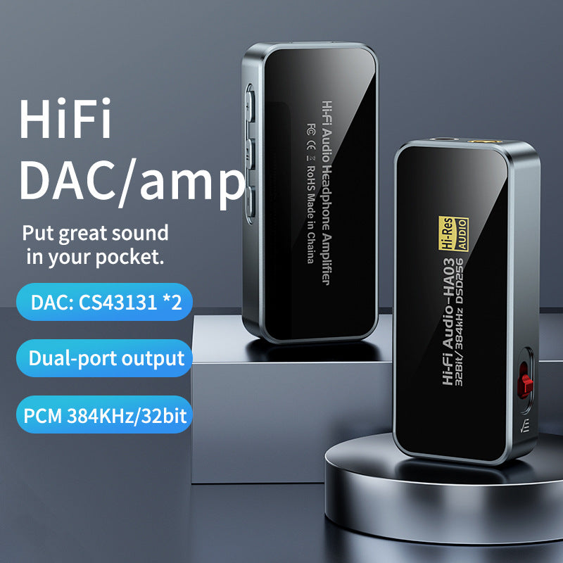 Portable HiFi DAC Headphone Amplifier, USB C DAC Amp Dongle 3.5mm & 4.4mm Balanced Outputs, HiFi 32Bit/384kHz DSD256 Dual CS43131 Audio Decoder Audio Adapter for Phones/PC/Laptops/Tablets-HA03