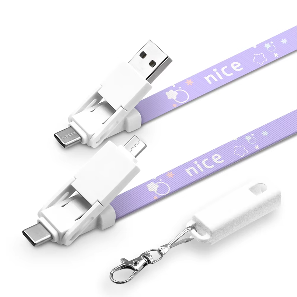 6-in-1 Fast Charging Lanyard Cable | 60W PD 3A Type-C to USB-C/Micro/Lightning | 90cm Multi-Device Charger for Huawei/iPhone/Samsung