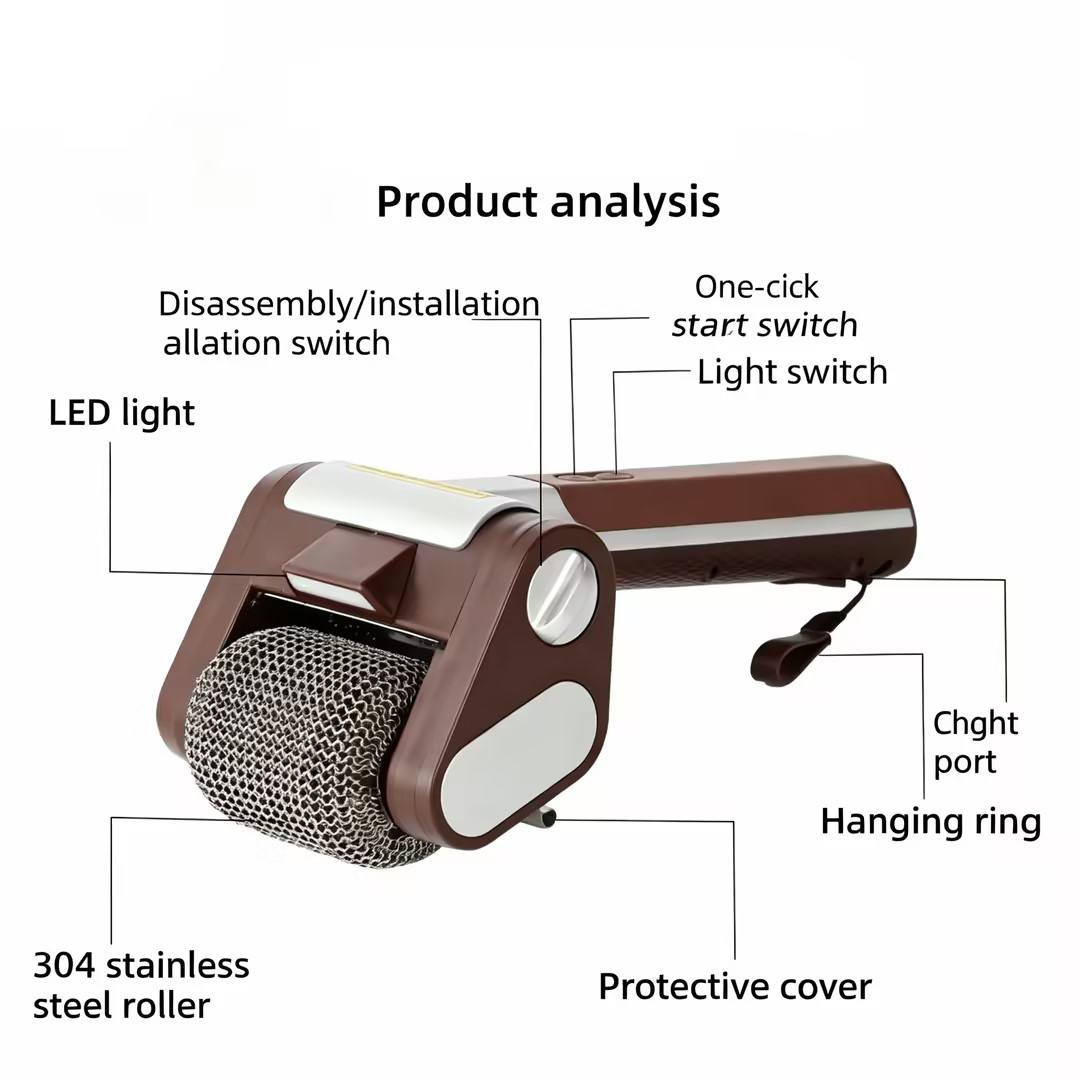 Rechargeable LED Light Roller Grill Brush 304 Food Grade Stainless Steel No Bristles BBQ Accessories