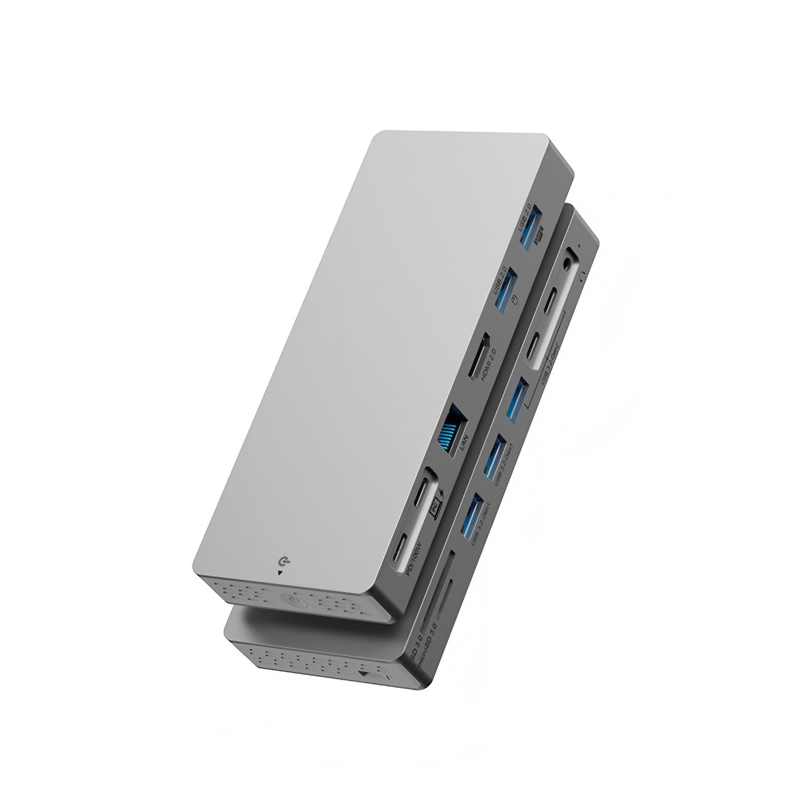 14 in 1 Type C Hub Docking Station with 4K 60Hz HDMI 1000M RJ45 Adapter 10Gbps USB 3.2 Hub SD TF Reader 3.5mm Audio PD100W Compatible with Laptop-HC1406