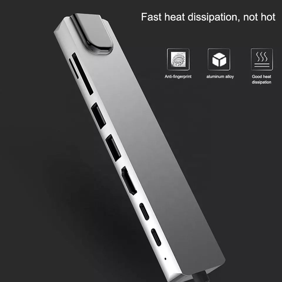 USB C HUB, 8 in 1 USB C Adapter with 4K HDMI,100W PD, USB C Port, USB 3.0,RJ45 Ethernet, SD/TF Card Reader, Docking Station Compatible with MacBook Pro/Air USB C Laptops and Other TypeC Devices-UH08-24