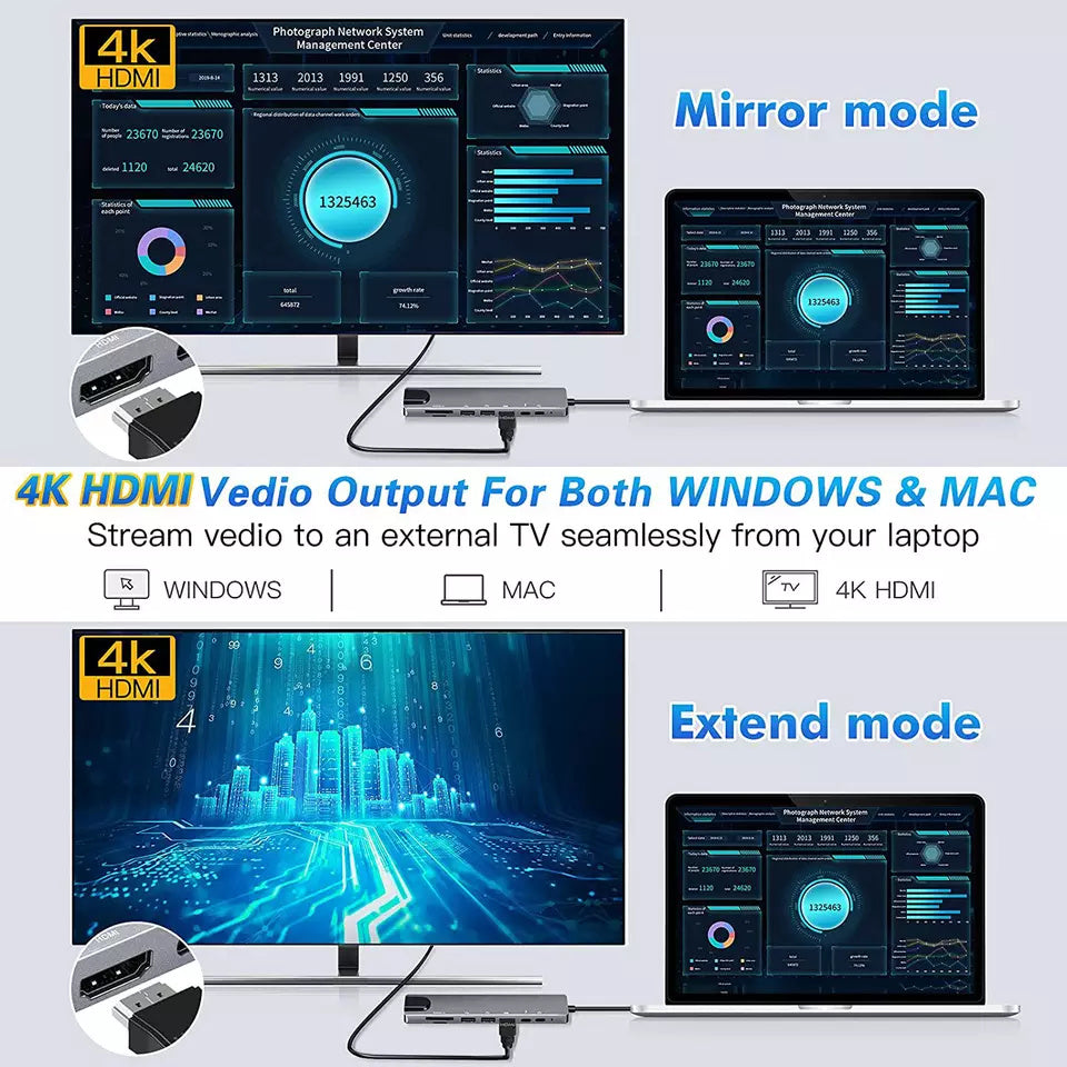 USB C HUB, 8 in 1 USB C Adapter with 4K HDMI,100W PD, USB C Port, USB 3.0,RJ45 Ethernet, SD/TF Card Reader, Docking Station Compatible with MacBook Pro/Air USB C Laptops and Other TypeC Devices-UH08-24