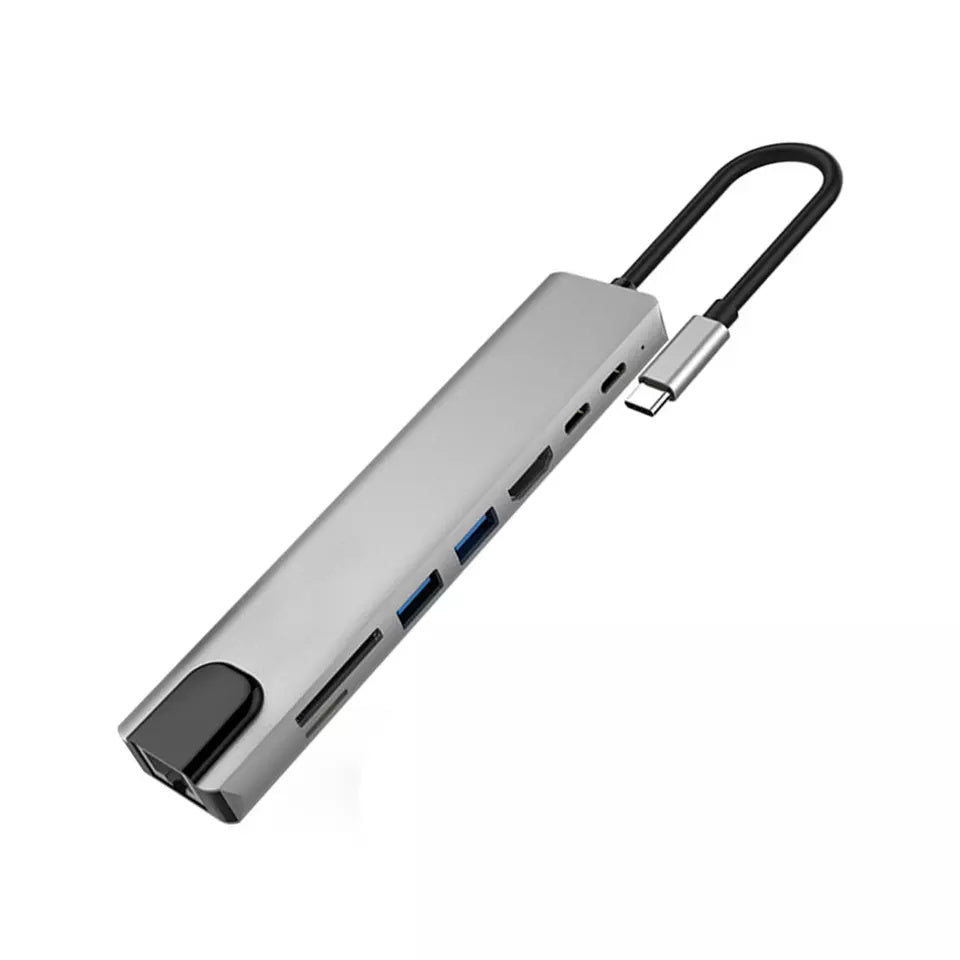 USB C HUB, 8 in 1 USB C Adapter with 4K HDMI,100W PD, USB C Port, USB 3.0,RJ45 Ethernet, SD/TF Card Reader, Docking Station Compatible with MacBook Pro/Air USB C Laptops and Other TypeC Devices-UH08-24