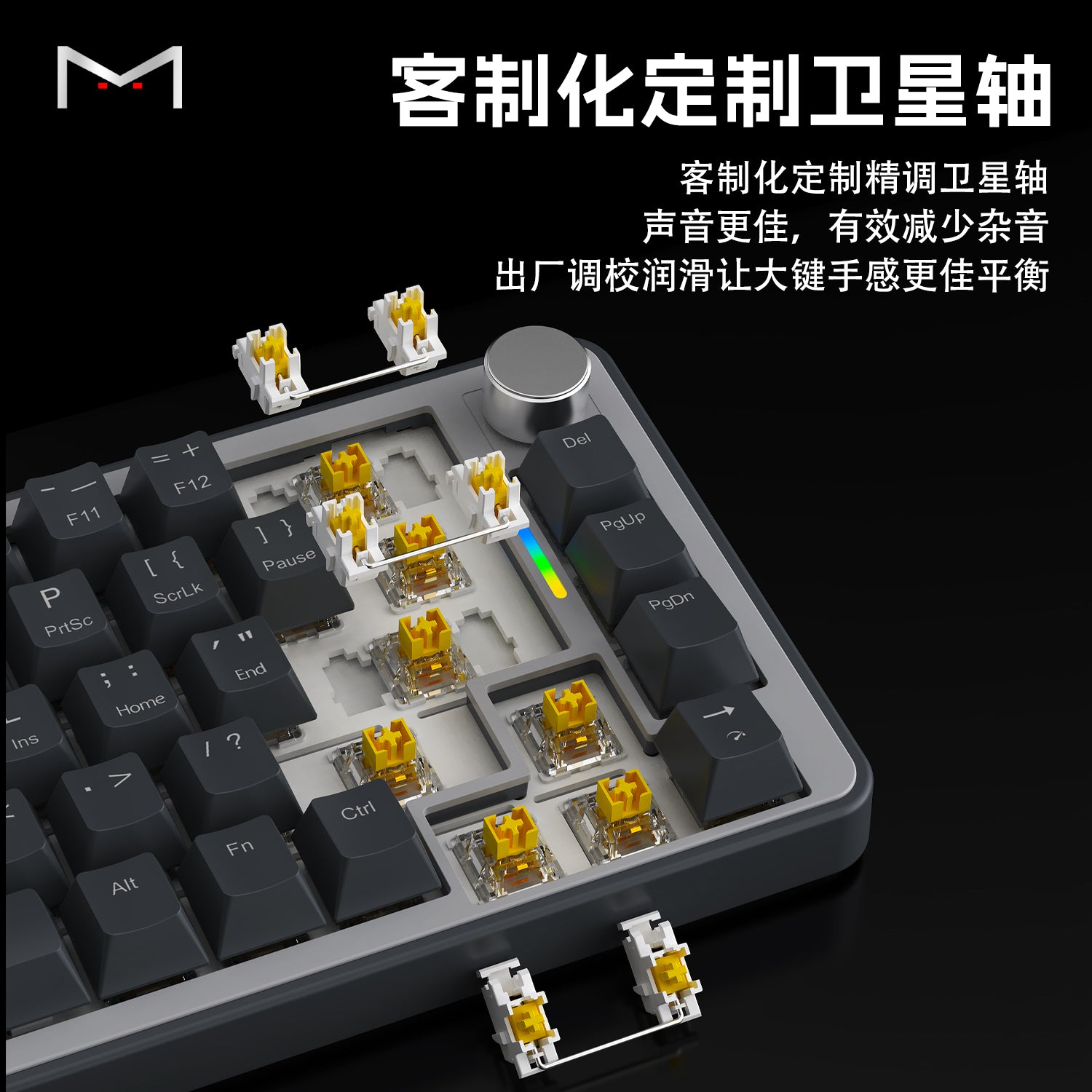 Graphite Gray 68-Key Tri-Mode Mechanical Keyboard - Gasket Mount with CNC Volume Knob, Hot-Swappable M Switches & 4000mAh Battery (Bluetooth 5.0/2.4G/Wired,Compatible with Windows, Android, Mac/iOS)