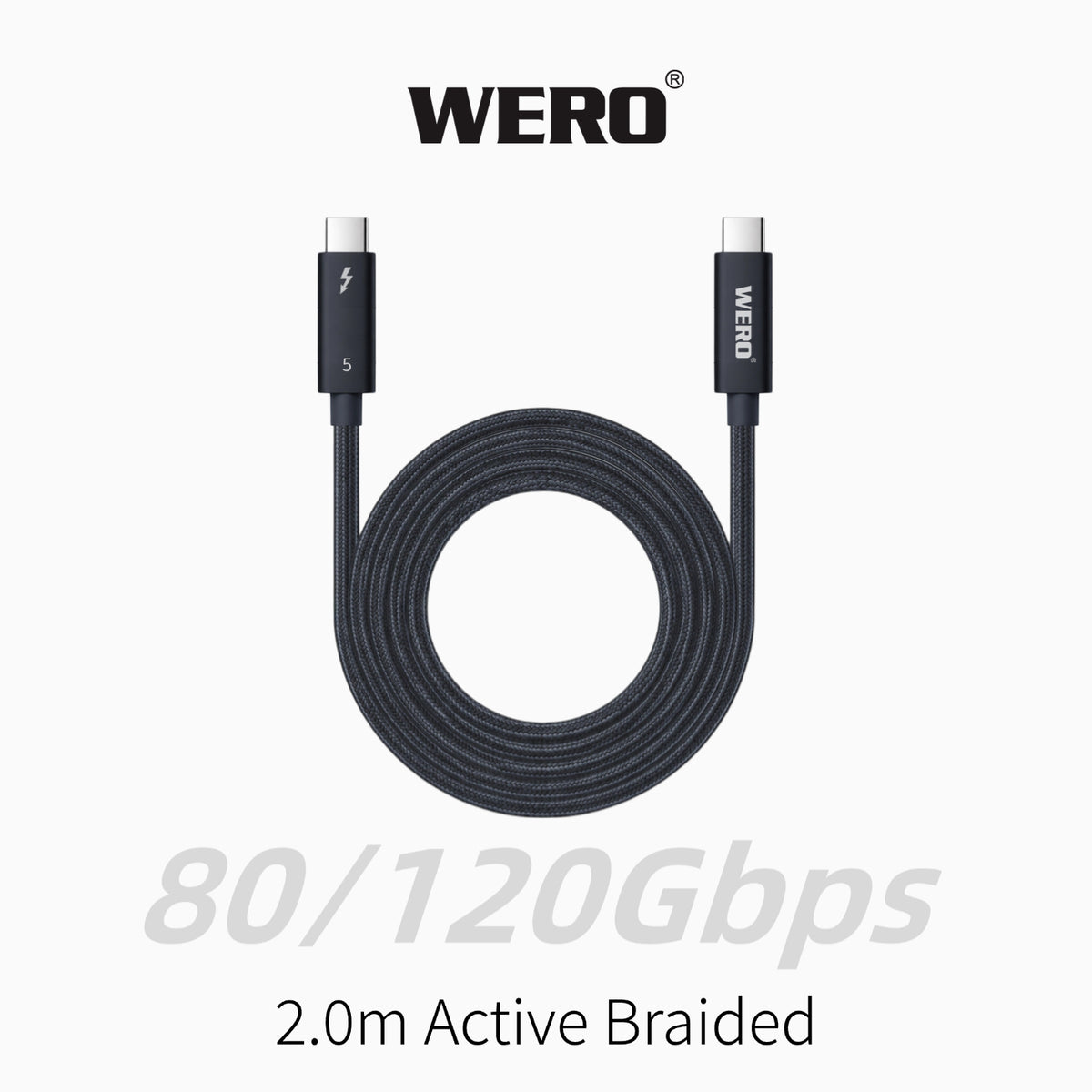 WERO Thunderbolt 5 Active Data Cable 80/120Gbps 240W PD (TPE)Braided Transmission Cable