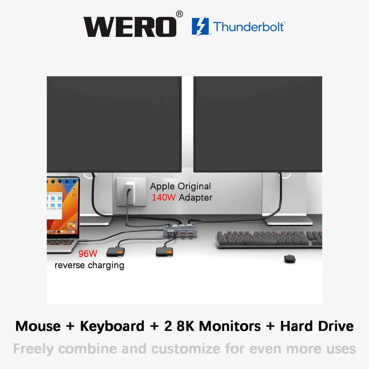 WERO DRP Thunderbolt 5 Dual 4K 60Hz Dock, DP HDMI 2.1 for MacBook Pro & Windows PC-TBT5 Individual HUB DRP