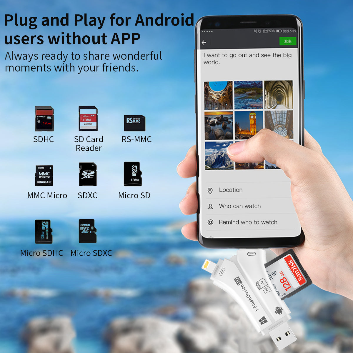 4 in 1 Micro SD Card Reader Trail Camera Viewer, Portable Memory Card Reader SD Card Adapter for SD and TF Cards for iPhone/ipad/Android/Mac/Computer/Camera--ST12-A