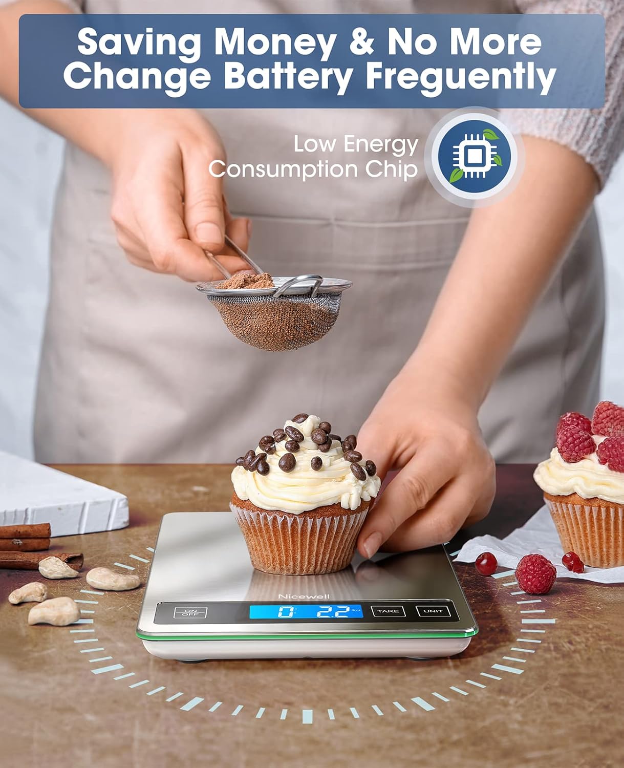 Food Scale, 22lb Digital Kitchen Scale Weight Grams and oz for Cooking Baking, 1g/0.1oz Precise Graduation, Stainless Steel and Tempered Glass (Ash Silver) - QGeeM