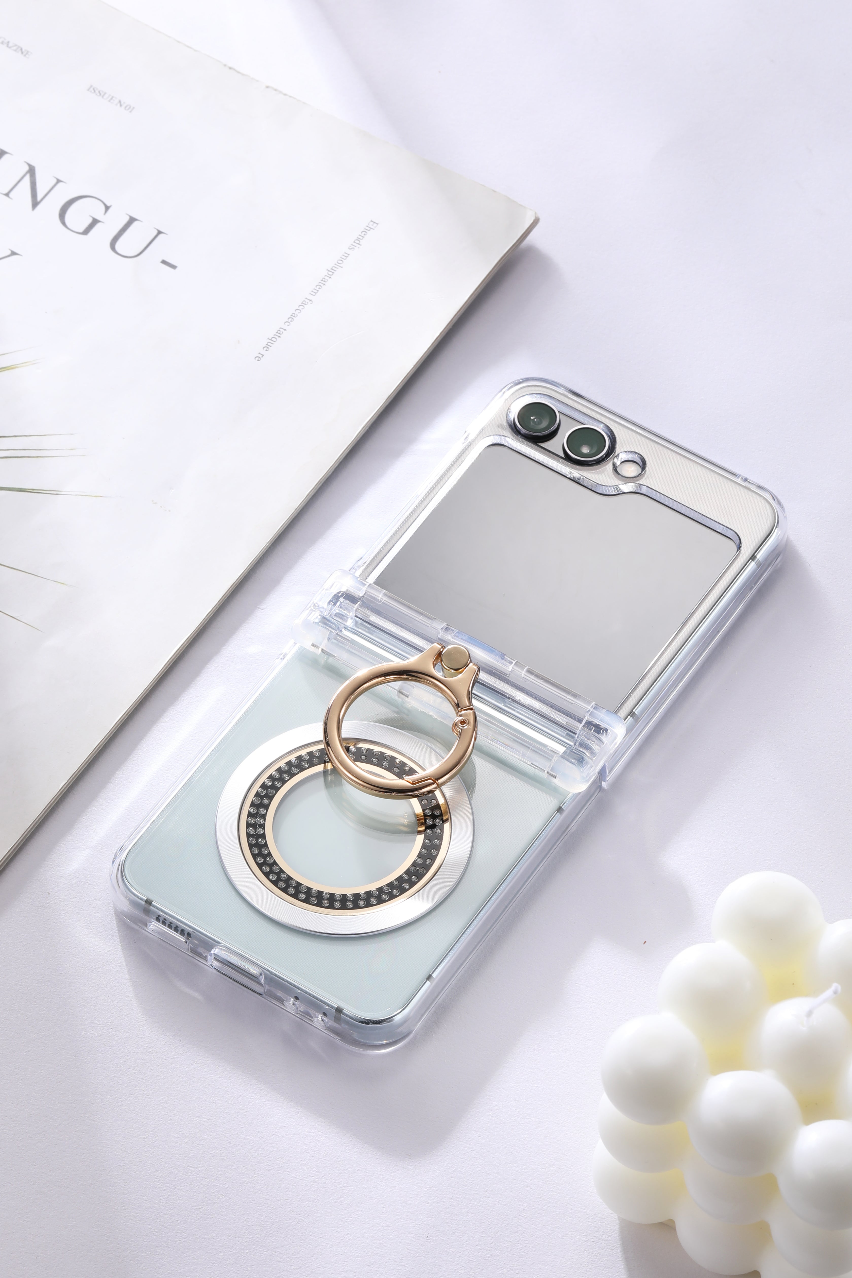 For Samsung zflip6/5 Ring hinge strap drill phone case,Slim Thin Hard Protective Phone Case Cover for Samsung Z Flip 5 - QGeeM