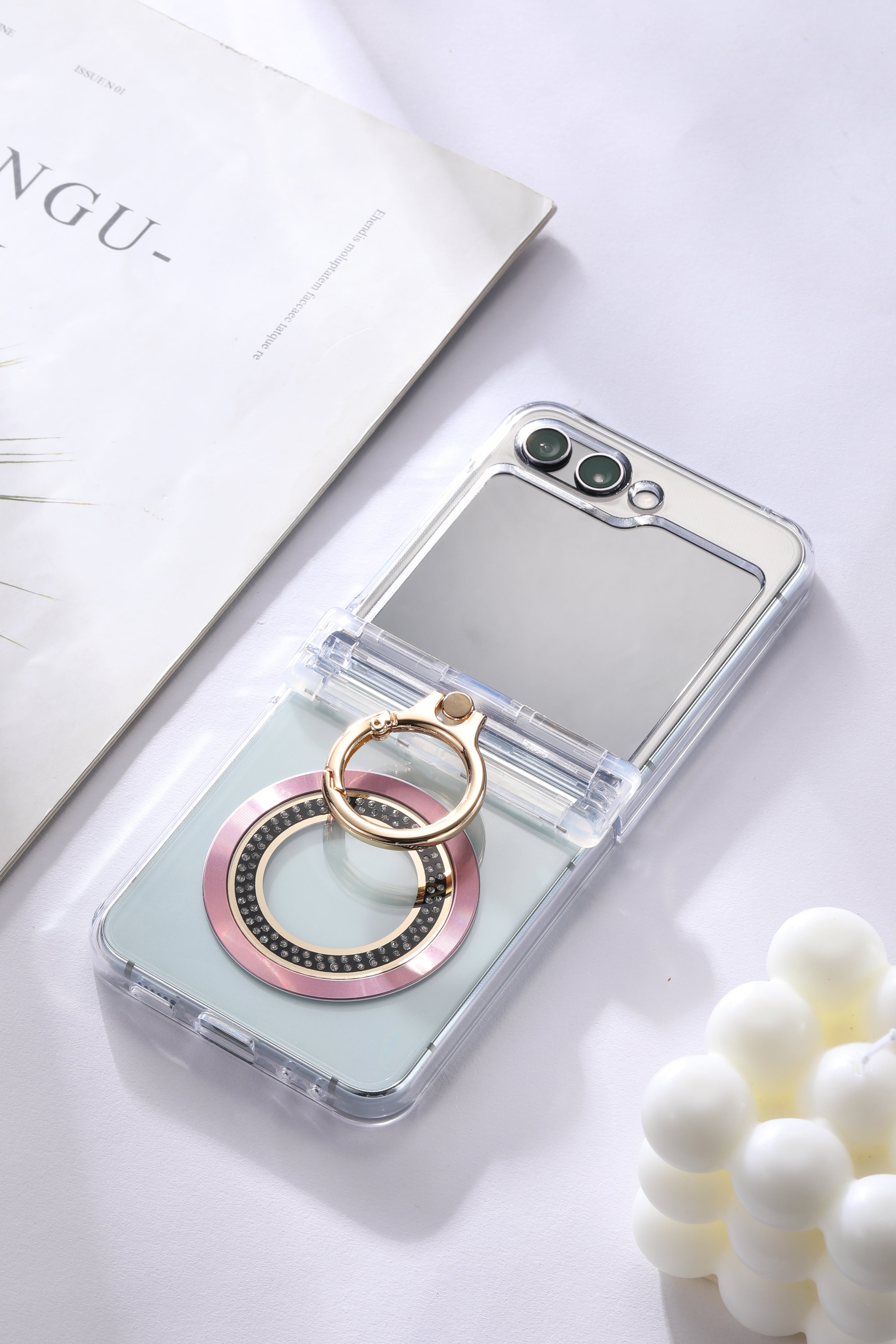 For Samsung zflip6/5 Ring hinge strap drill phone case,Slim Thin Hard Protective Phone Case Cover for Samsung Z Flip 5 - QGeeM