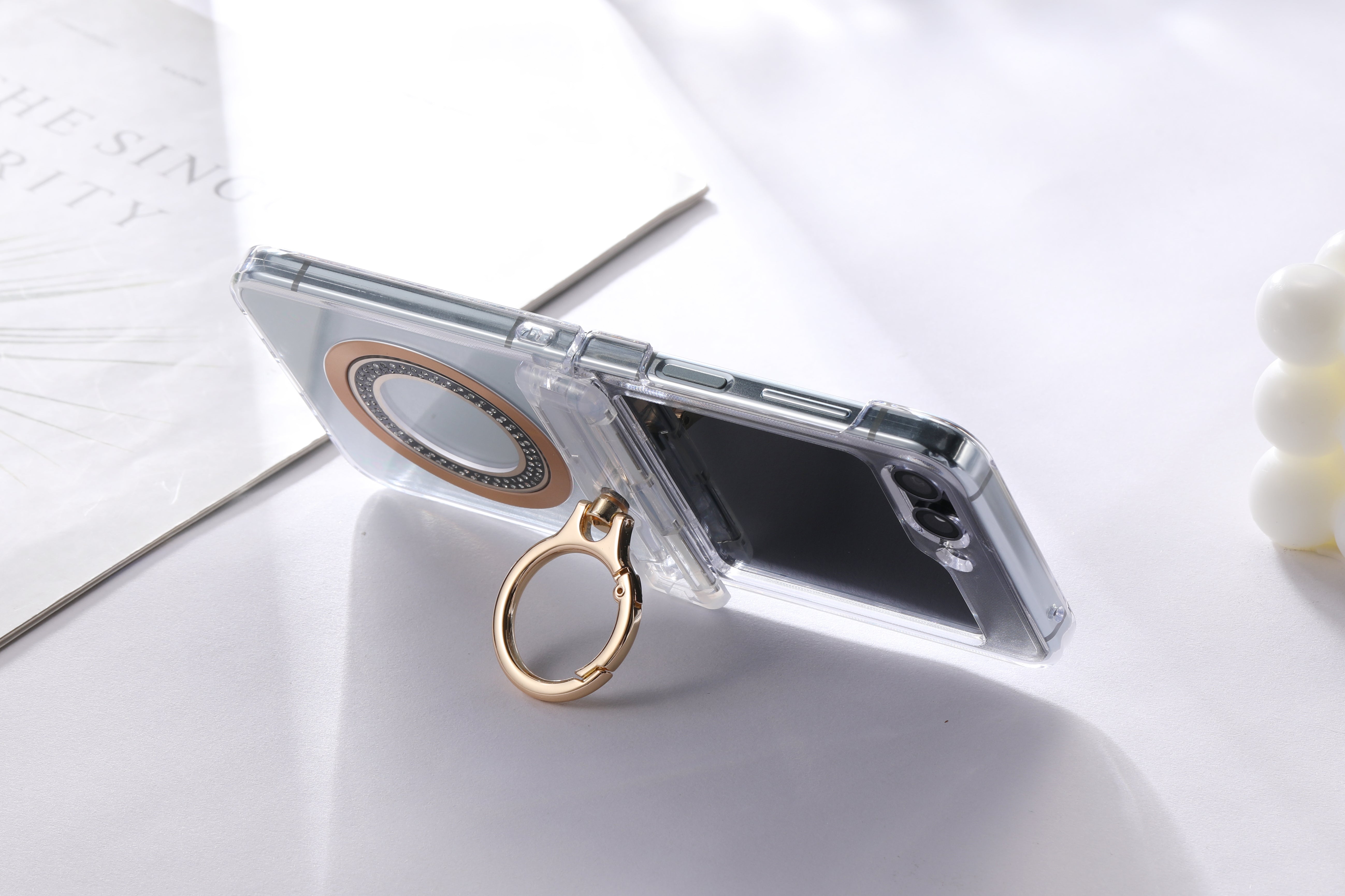 For Samsung zflip6/5 Ring hinge strap drill phone case,Slim Thin Hard Protective Phone Case Cover for Samsung Z Flip 5 - QGeeM