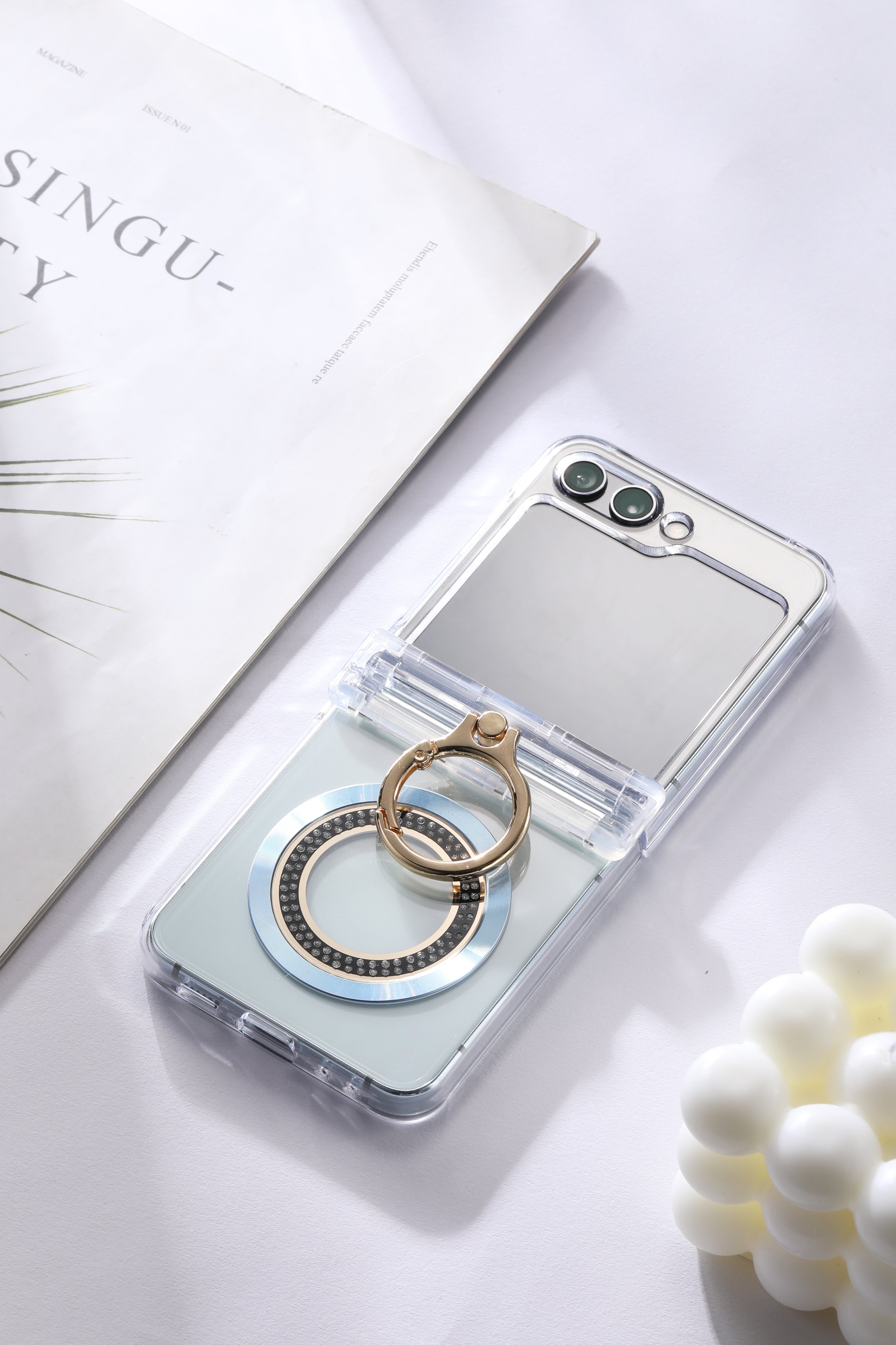 For Samsung zflip6/5 Ring hinge strap drill phone case,Slim Thin Hard Protective Phone Case Cover for Samsung Z Flip 5 - QGeeM