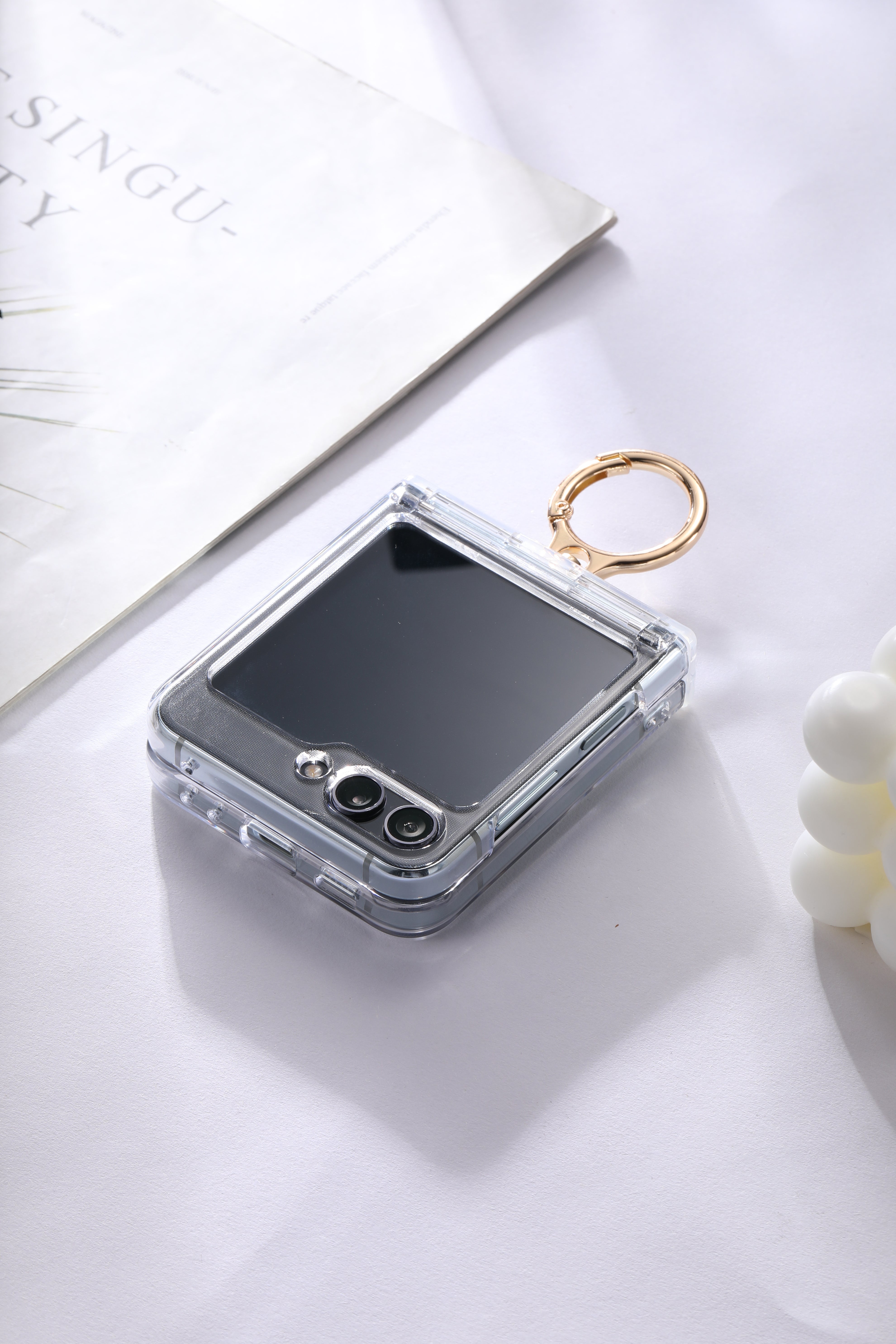 For Samsung zflip6/5 Ring hinge strap drill phone case,Slim Thin Hard Protective Phone Case Cover for Samsung Z Flip 5 - QGeeM