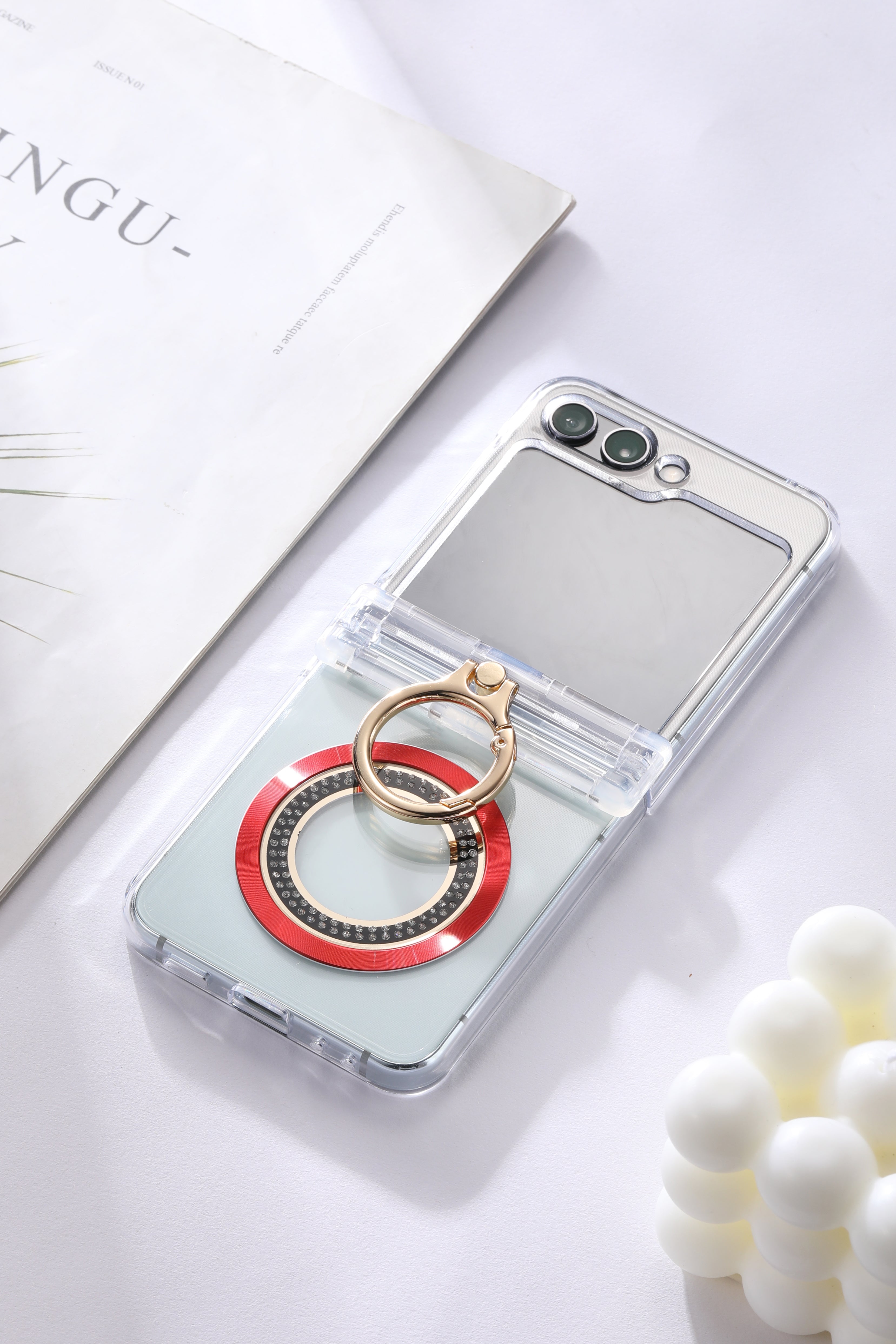 For Samsung zflip6/5 Ring hinge strap drill phone case,Slim Thin Hard Protective Phone Case Cover for Samsung Z Flip 5 - QGeeM