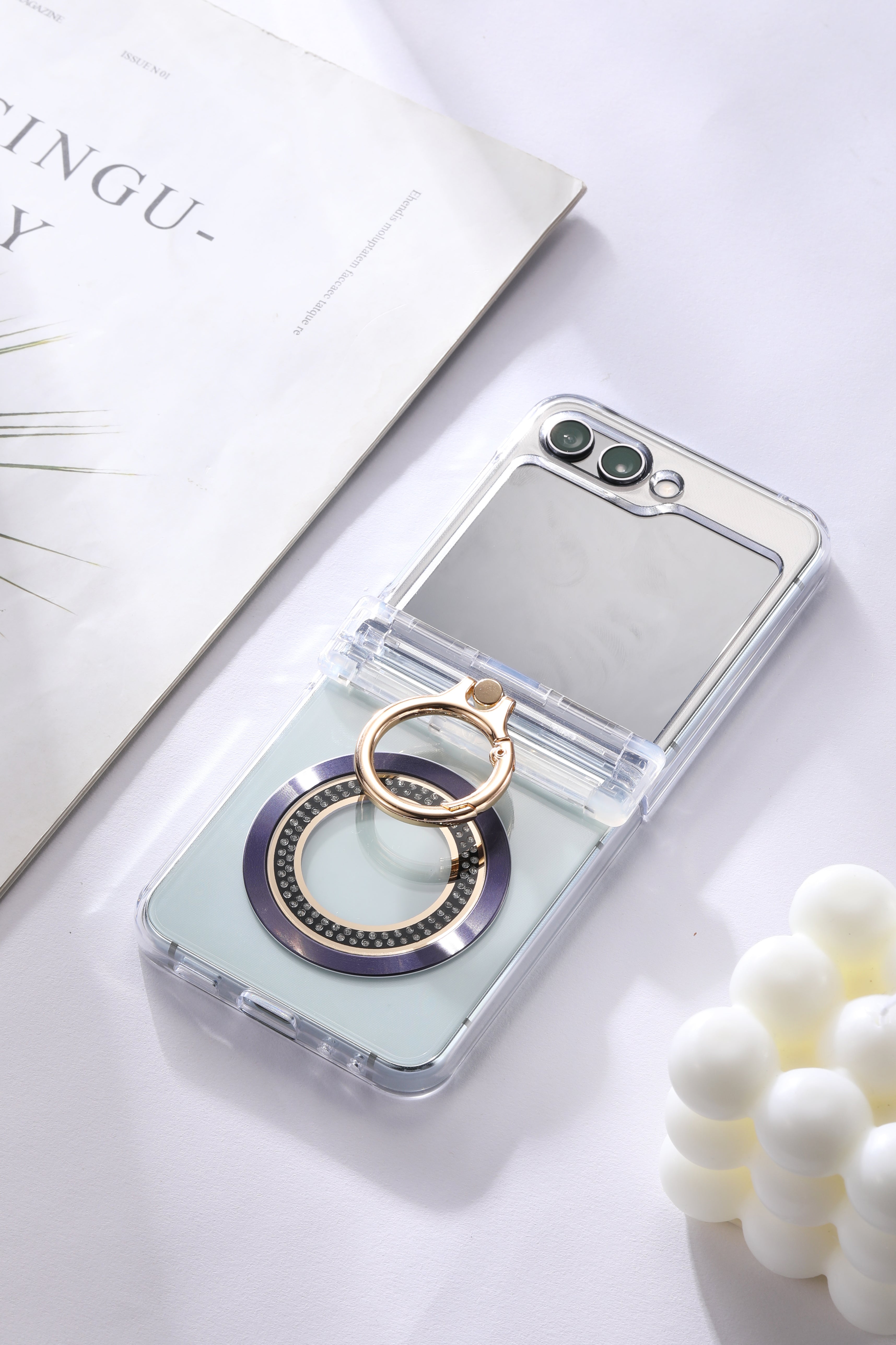 For Samsung zflip6/5 Ring hinge strap drill phone case,Slim Thin Hard Protective Phone Case Cover for Samsung Z Flip 5 - QGeeM