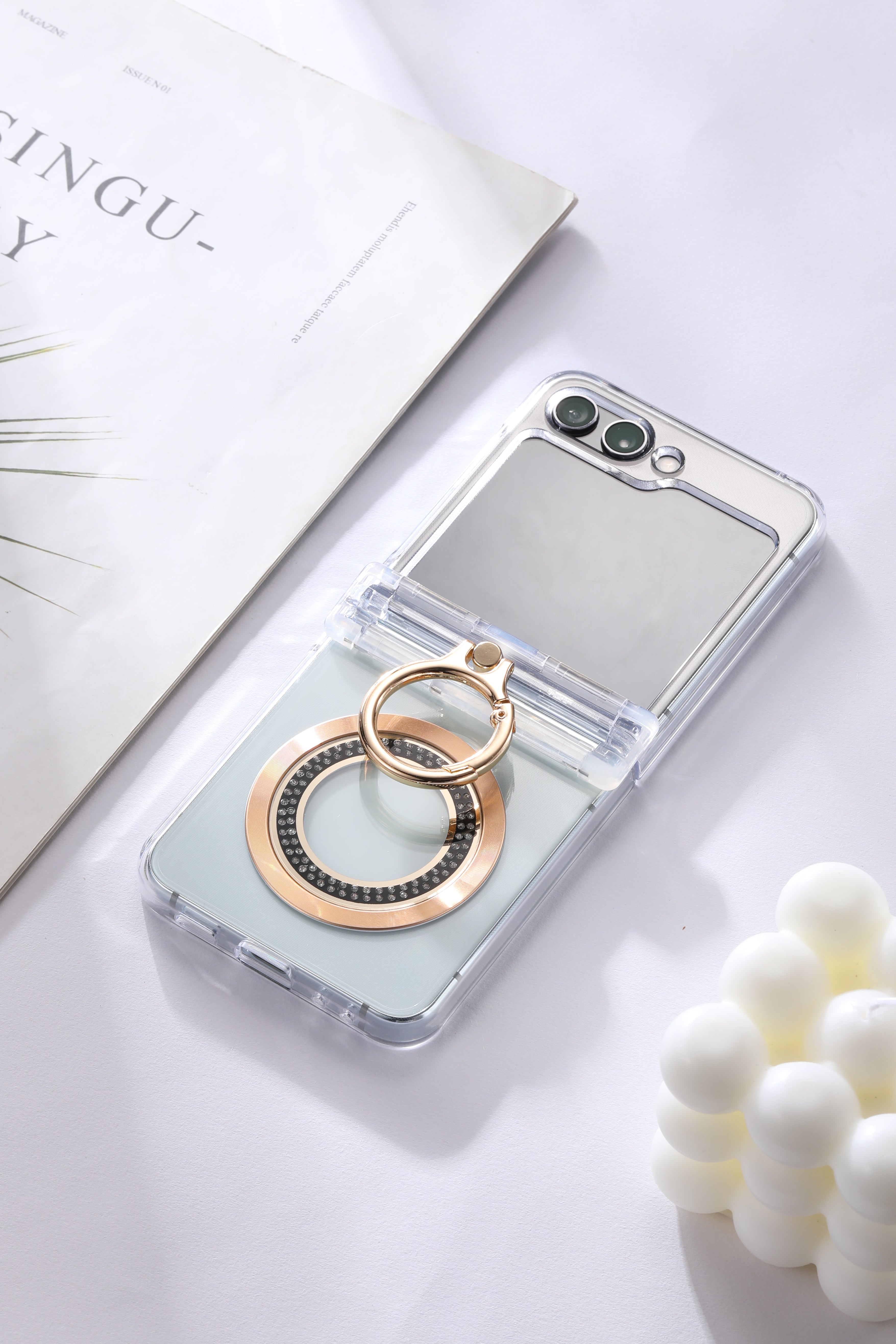 For Samsung zflip6/5 Ring hinge strap drill phone case,Slim Thin Hard Protective Phone Case Cover for Samsung Z Flip 5 - QGeeM