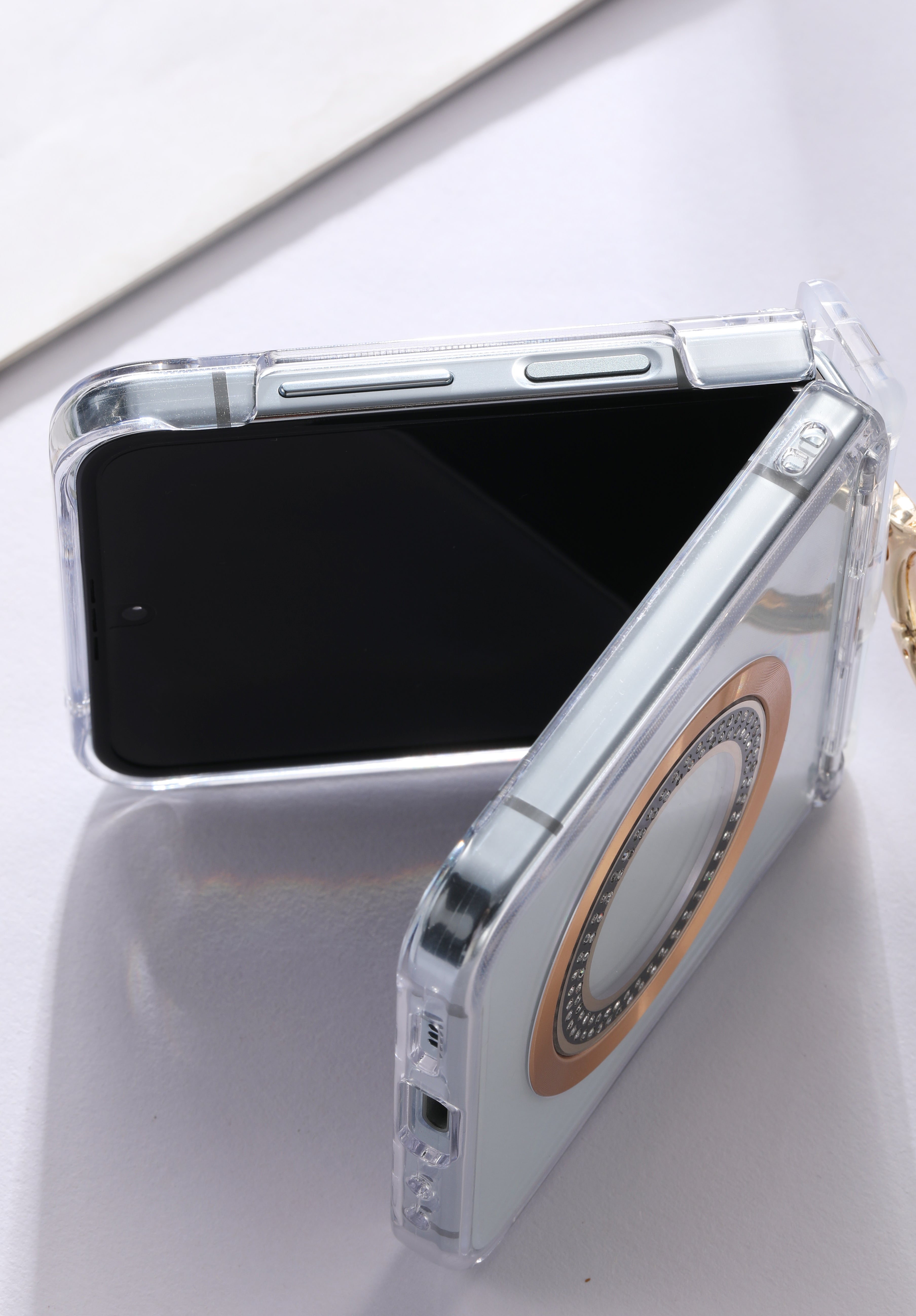 For Samsung zflip6/5 Ring hinge strap drill phone case,Slim Thin Hard Protective Phone Case Cover for Samsung Z Flip 5 - QGeeM