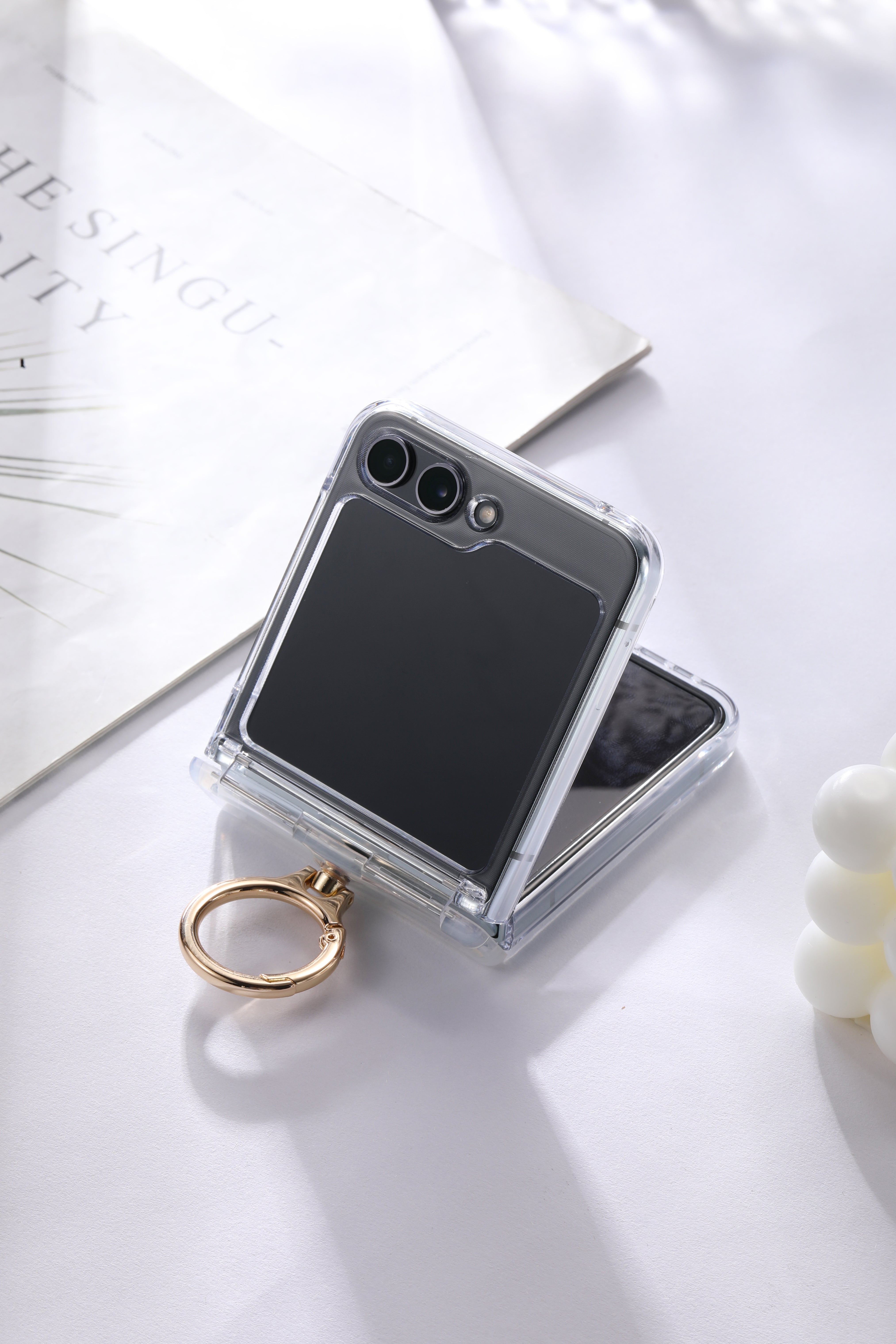 For Samsung zflip6/5 Ring hinge strap drill phone case,Slim Thin Hard Protective Phone Case Cover for Samsung Z Flip 5 - QGeeM