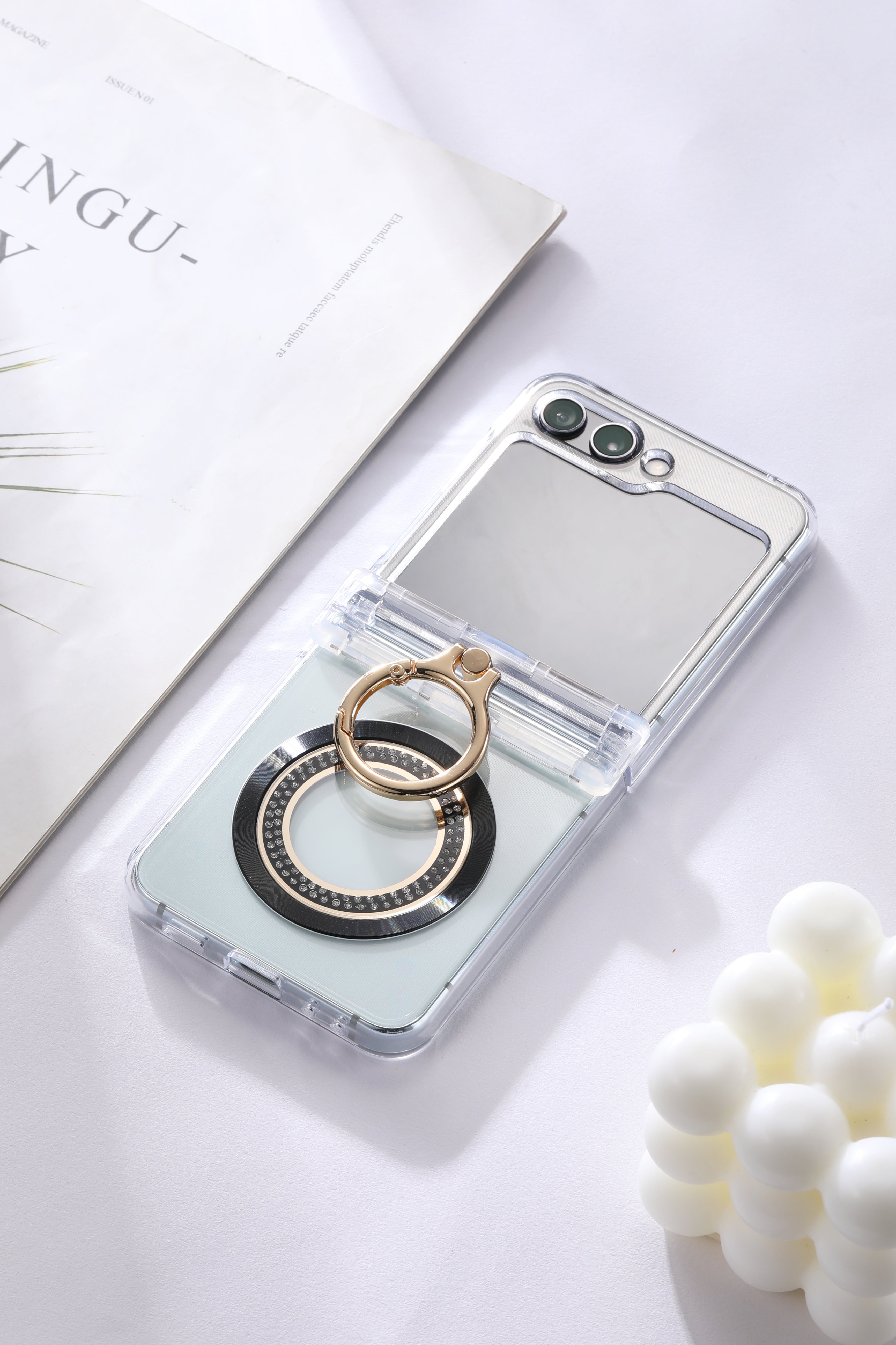 For Samsung zflip6/5 Ring hinge strap drill phone case,Slim Thin Hard Protective Phone Case Cover for Samsung Z Flip 5 - QGeeM