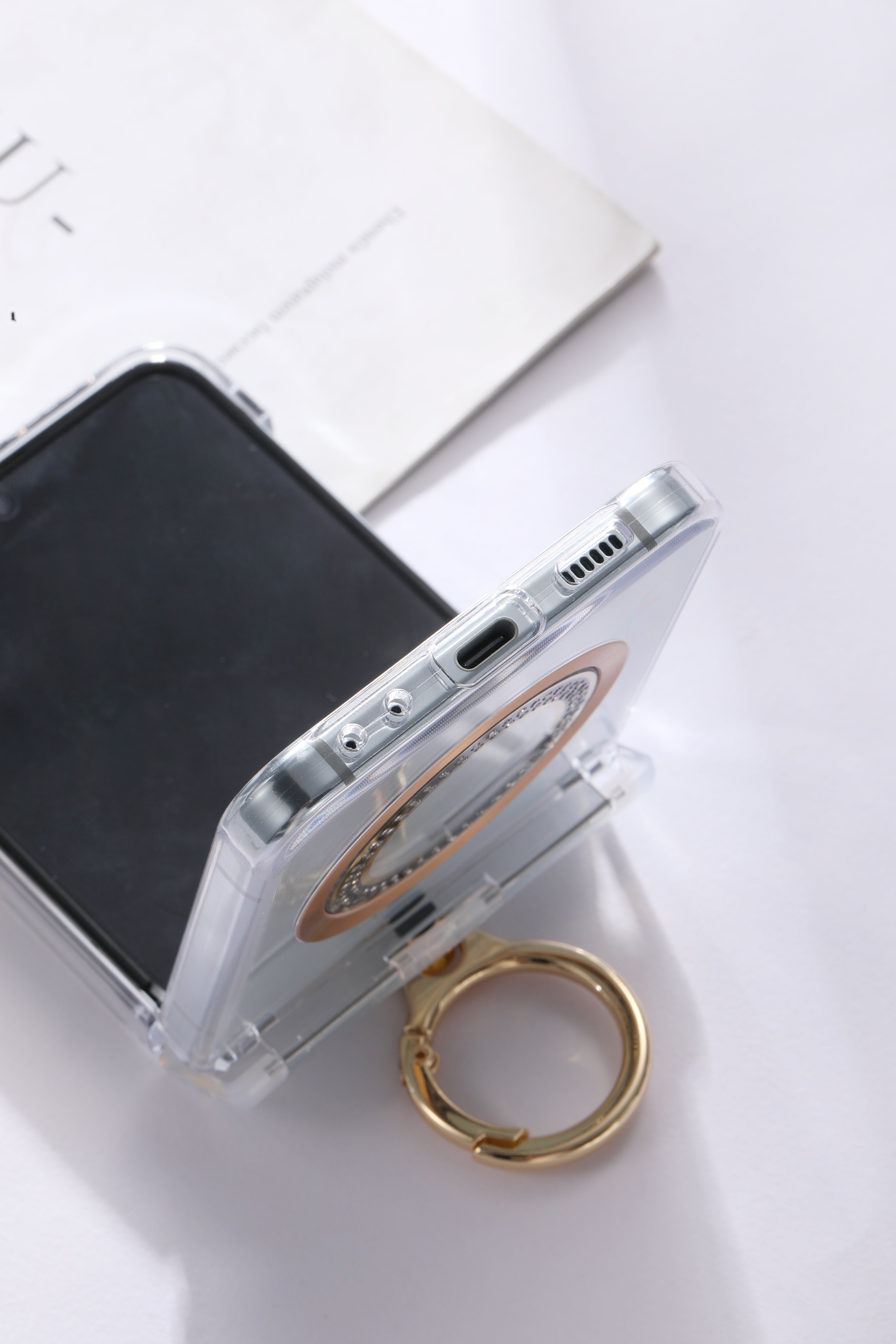 For Samsung zflip6/5 Ring hinge strap drill phone case,Slim Thin Hard Protective Phone Case Cover for Samsung Z Flip 5 - QGeeM