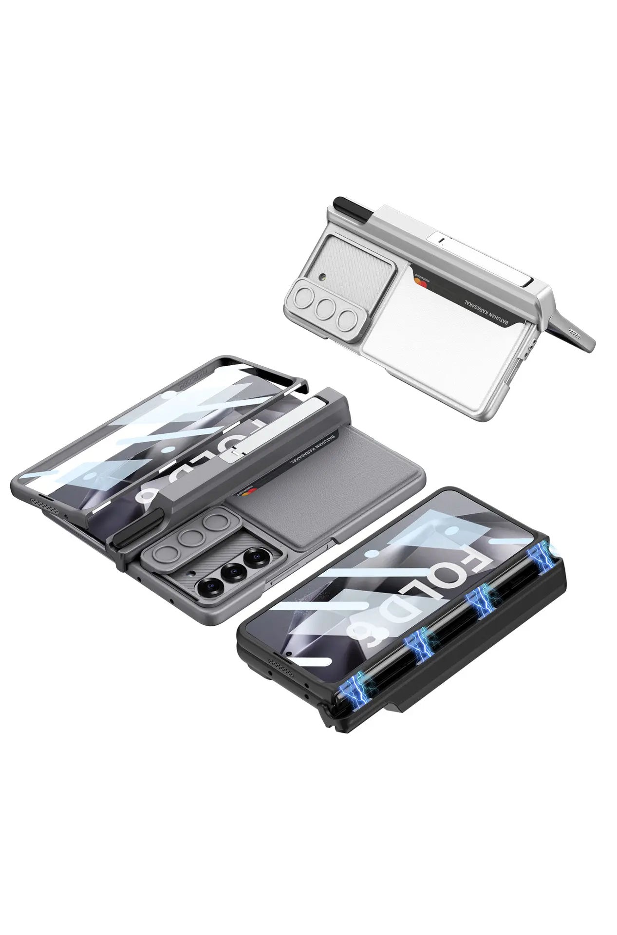 For Samsung ZFold6 Foldable Magnetic Suction Hinge Push Window Bracket Pen Box Film Integrated Card Slot Wallet Phone Case - QGeeM