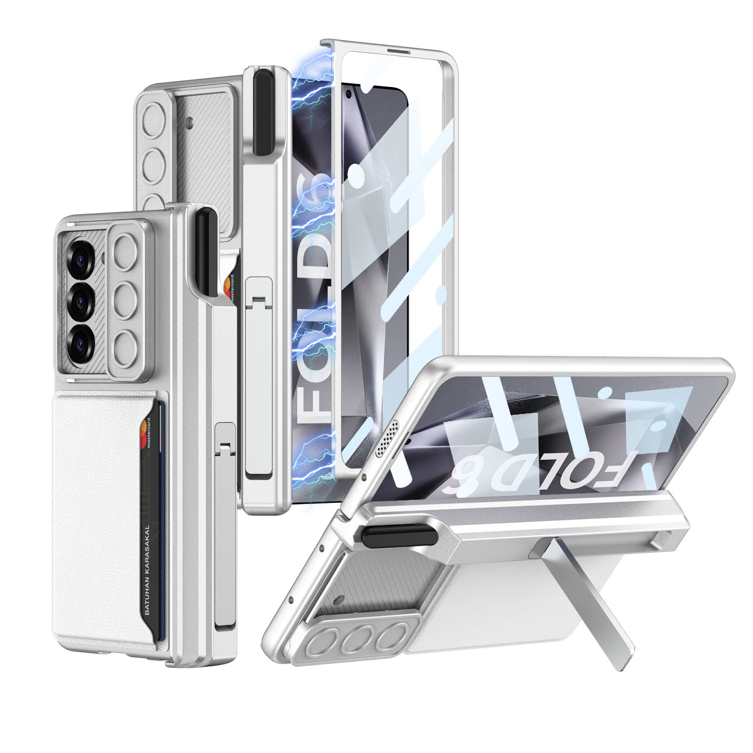 For Samsung ZFold6 Foldable Magnetic Suction Hinge Push Window Bracket Pen Box Film Integrated Card Slot Wallet Phone Case - QGeeM