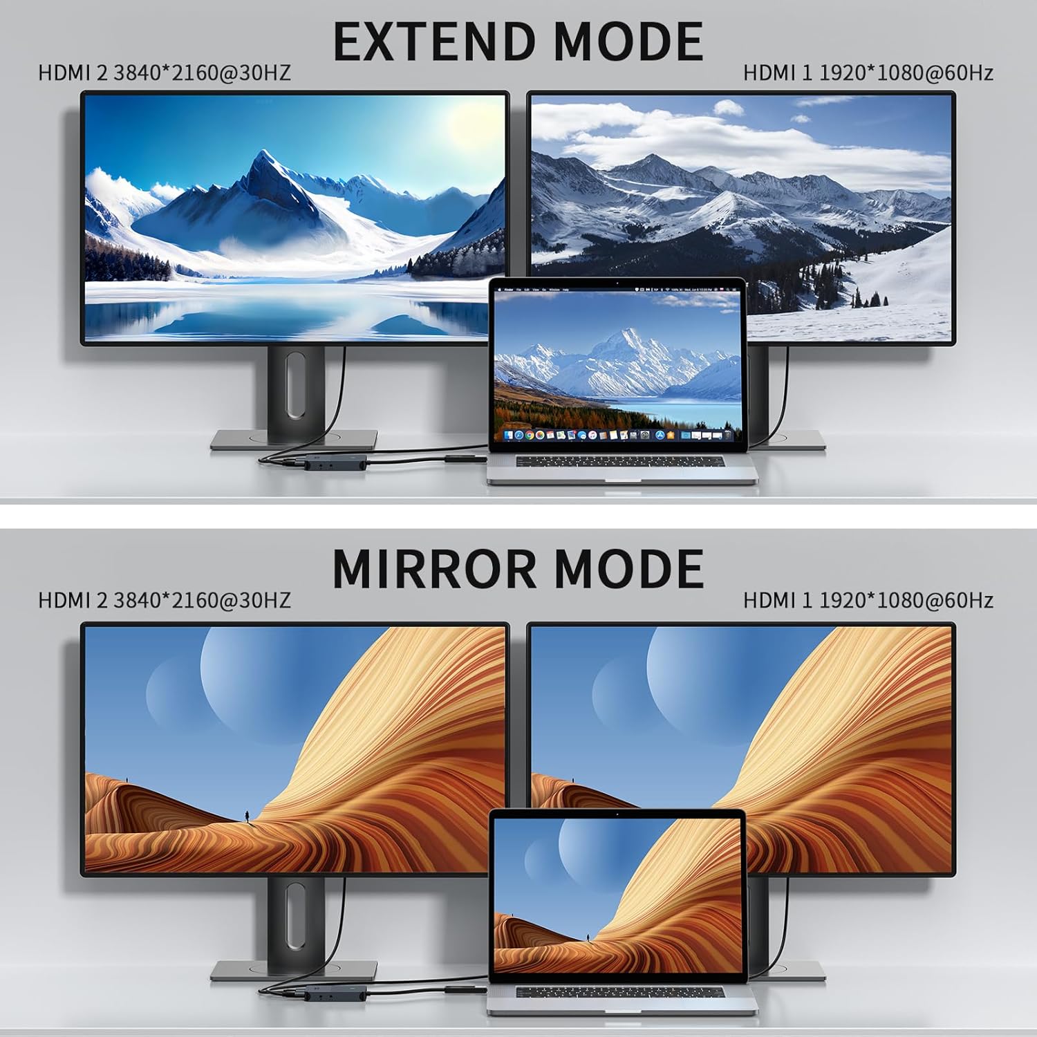 Giq USB 3.0 to Dual HDMI Monitor Adapter 4K@ 30Hz+1080P@60Hz,Universal Video Graphics Card,USB to Hdmi Splitter Extender Monitor for USB 3.0 A or USB - C Hub Dock Compatible with Mac OS,Windows - QGeeM