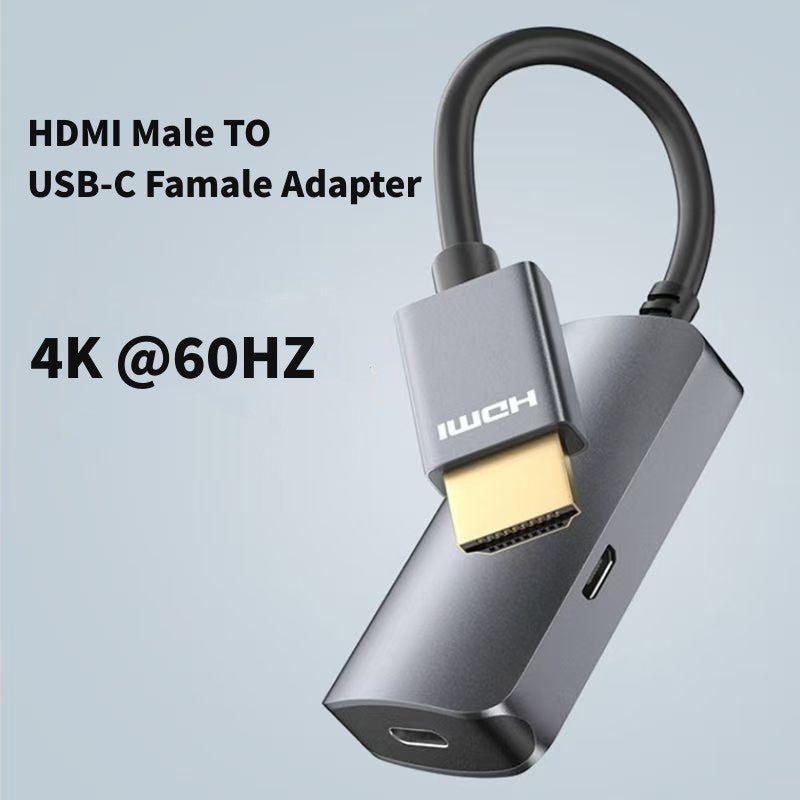 HDMI Male to USB - C Female Cable Adapter with USB C Power Cable,Uni - Directional HDMI (source) to Type C 3.1 (display) Converter,4K 60Hz Thunderbolt 3 Adapter for MacBook Pro - QGeeM