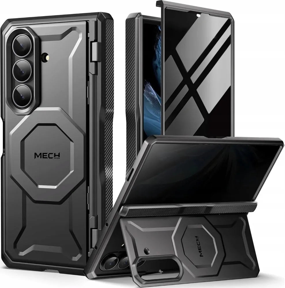 MOBOSI Anti-Spy Z7 Phone Case with Built-in Stand, Belt Clip & Hinge Cover, MagSafe Compatible Cover with Privacy Screen Protector for Samsung Galaxy Z Fold 7 2025, Black Privacy Film